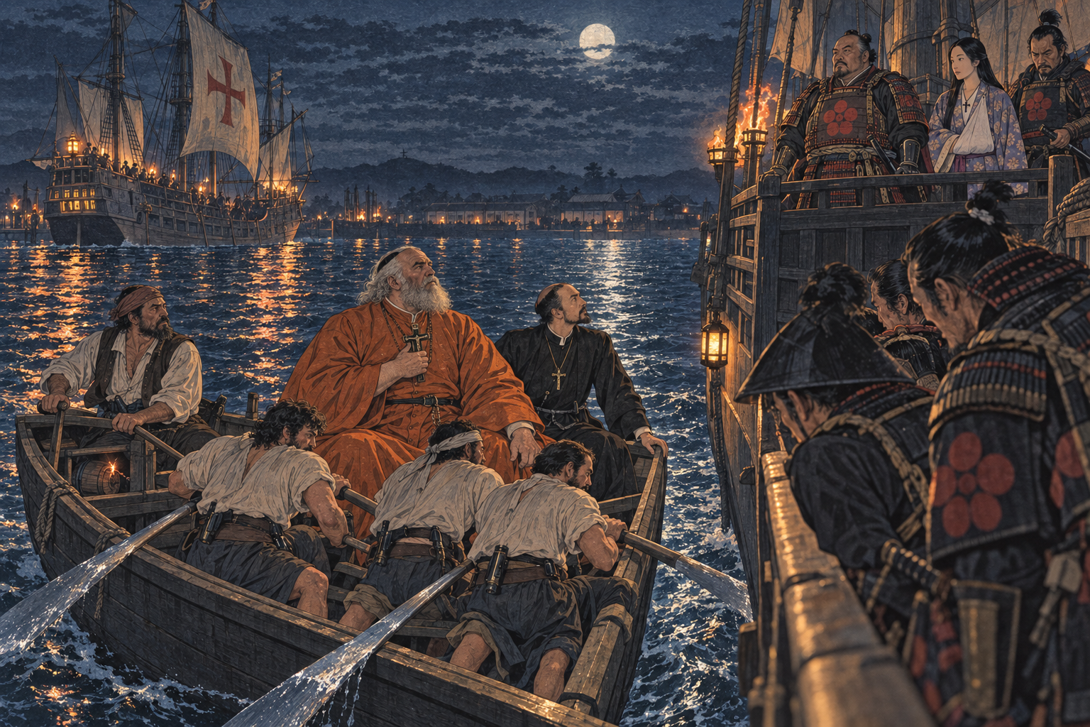The priests row across