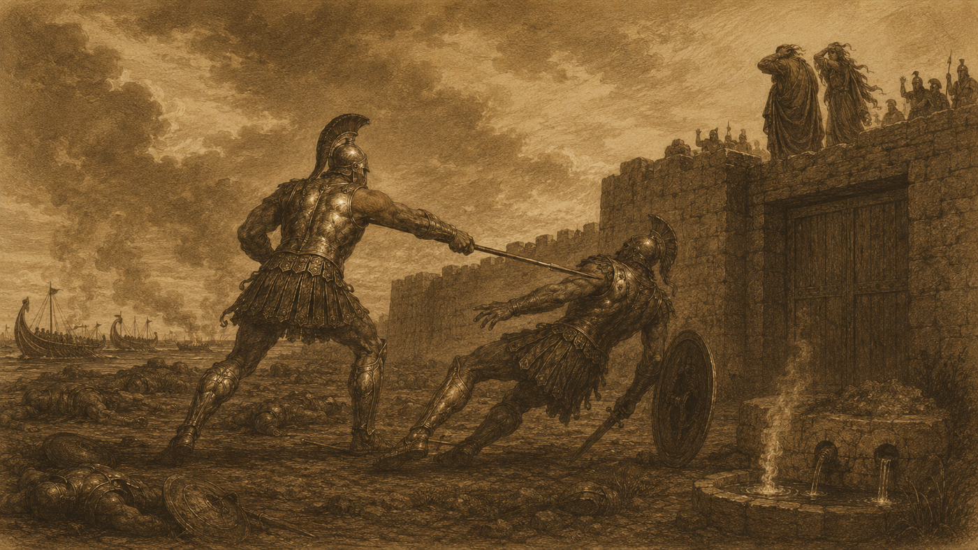 Pen-and-ink: The Death of Hector