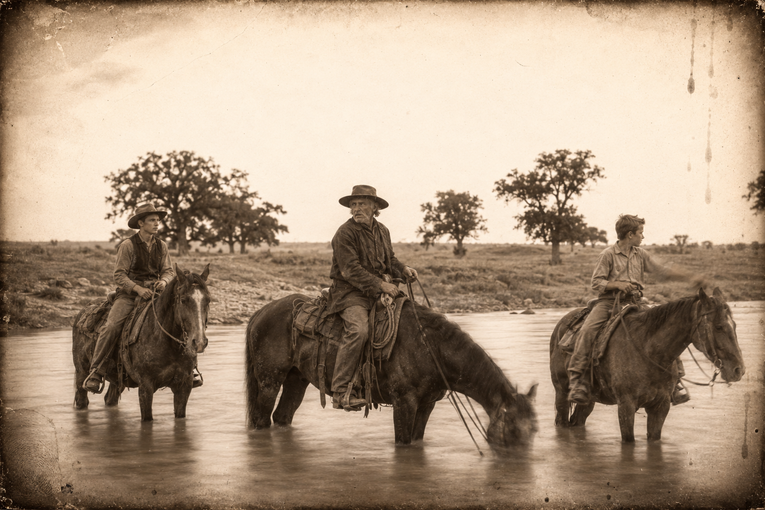 After several miles of silent loping the three stop at a fair-sized stream to water Wilbarger's horse, and the talk turns to Colorado — where the outlaws are meaner than the Indians, with less excuse.