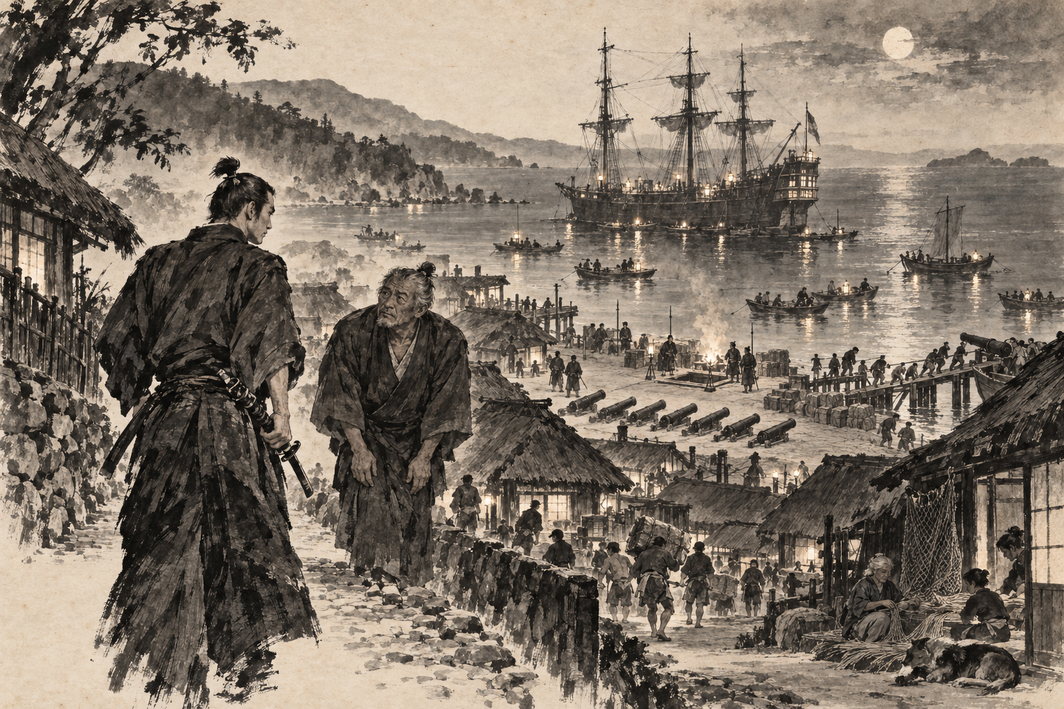 The silent village unloading by lamplight