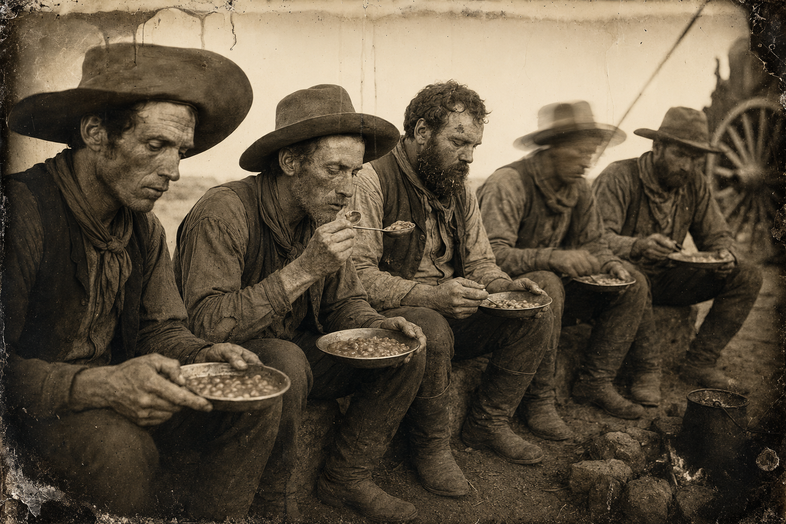 The sight of a woman in pants scares the hands so badly they don't know where to put their eyes; most of them concentrate heavily on the beans in their plates.