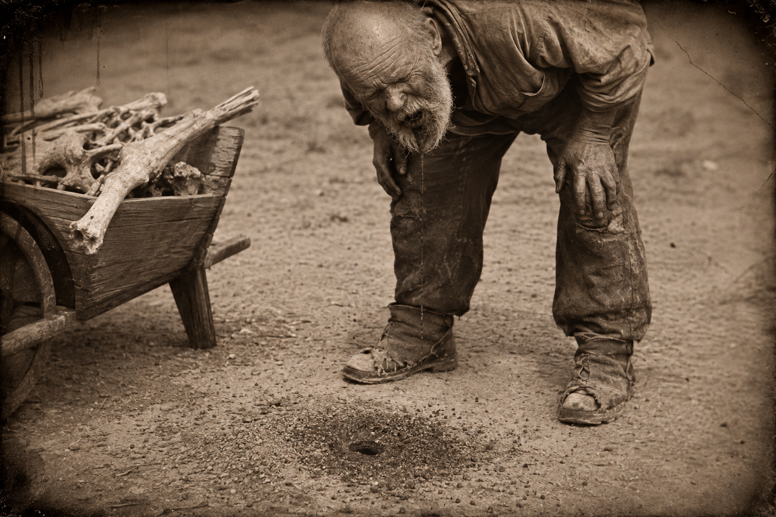 Asked about Blue Duck, Aus Frank sets down the barrow and spits a mouthful of tobacco juice straight into the hole of a red-ant bed.
