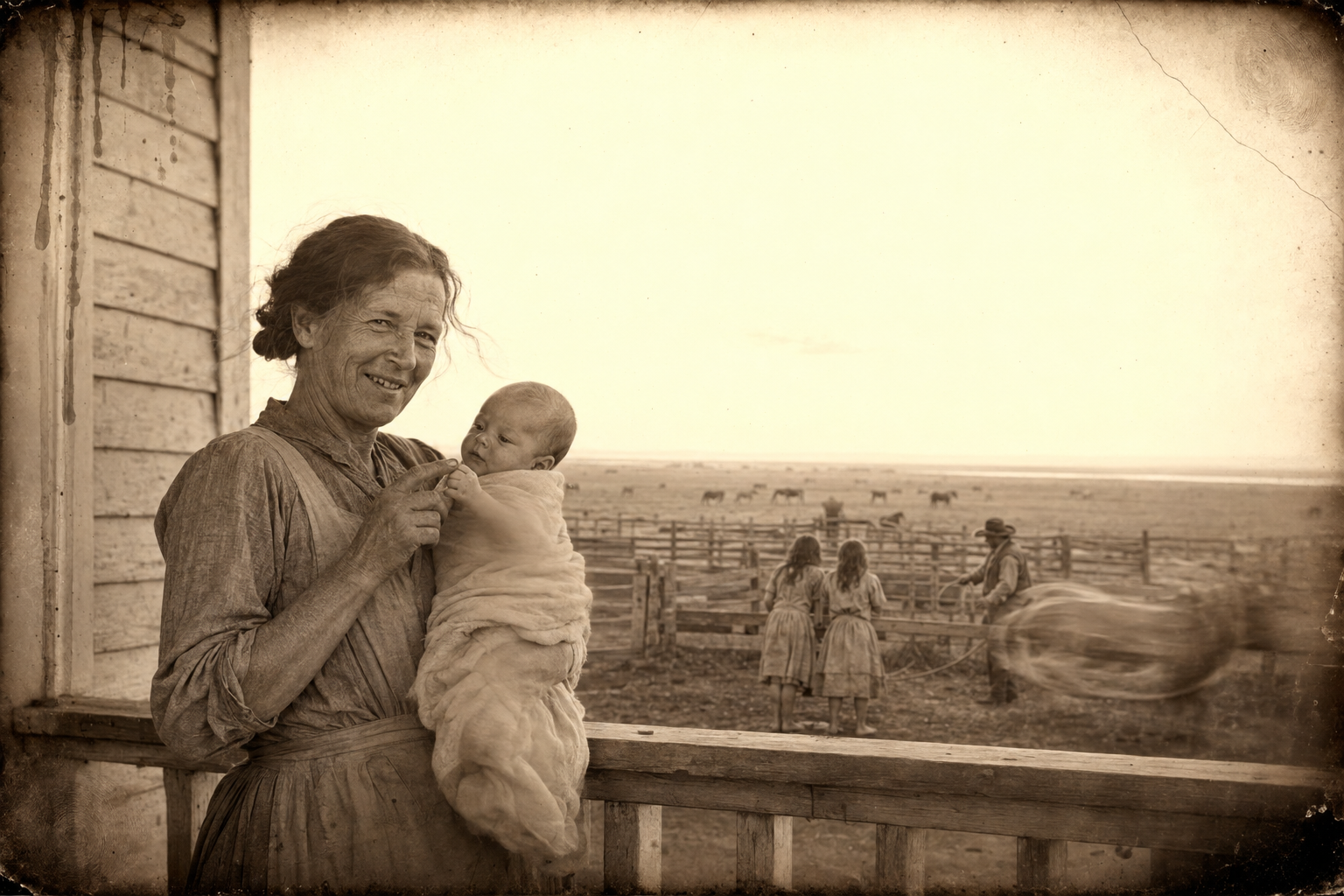 July asleep inside, Clara takes the baby out on her little porch, offers him her finger and tells him they already know what they think of his pa.