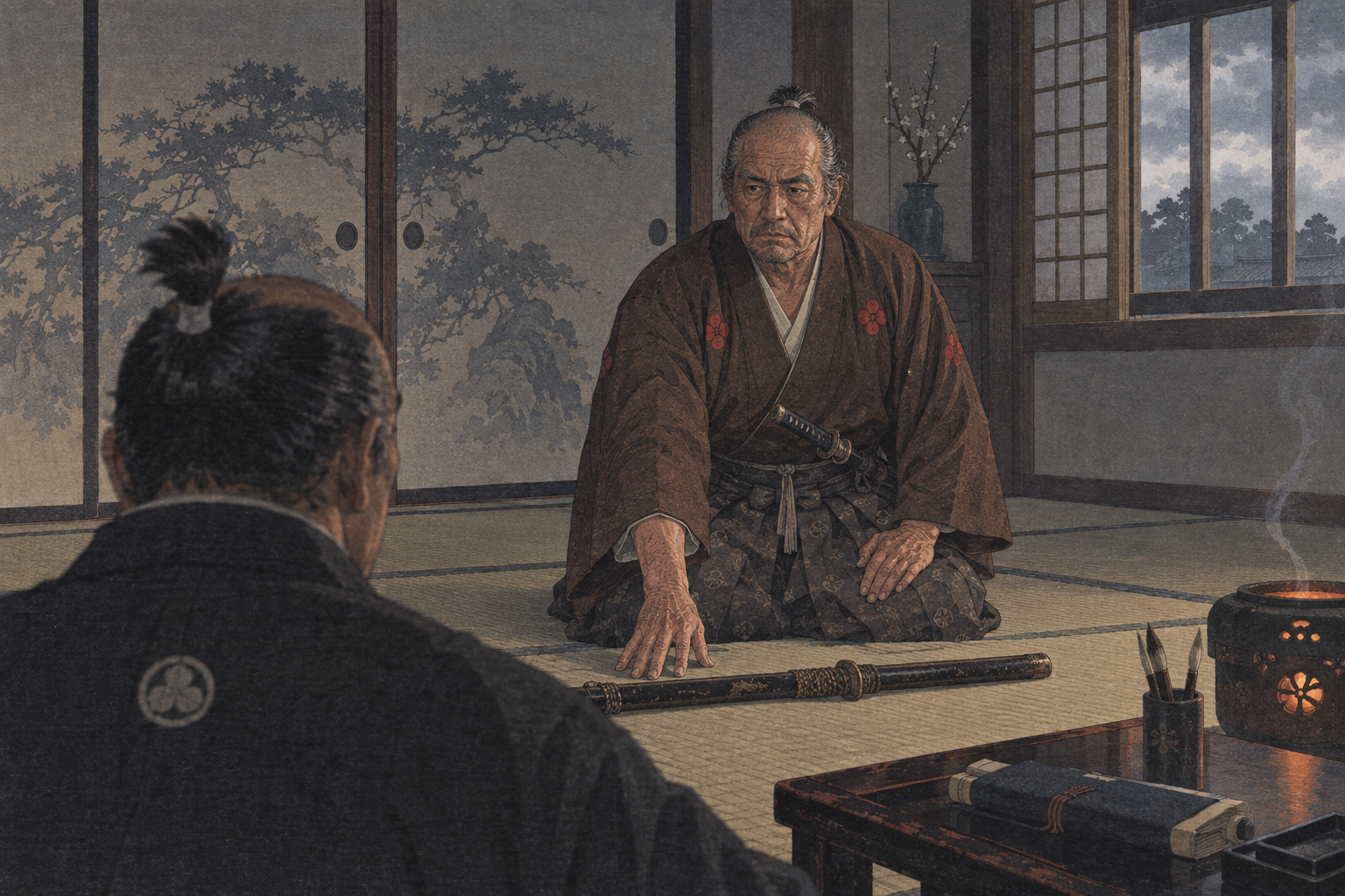 Hiro-matsu lays his sword aside