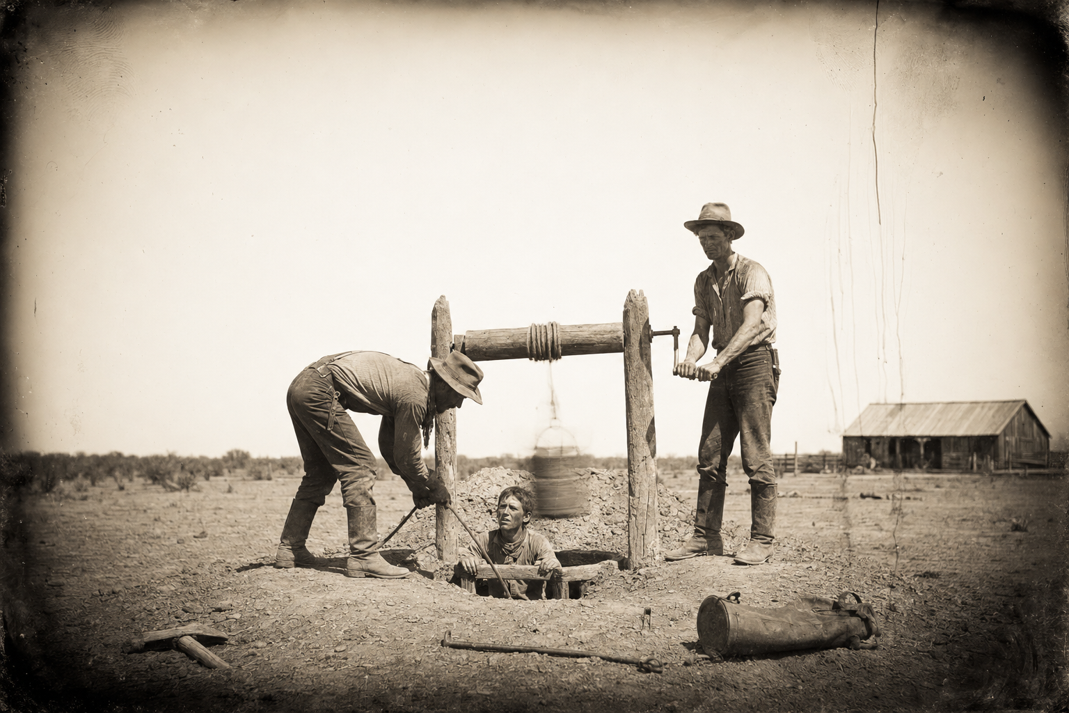 The middle of the afternoon, too hot to think, the hands working the half-dug well and the windlass in the bare lots at Lonesome Dove.