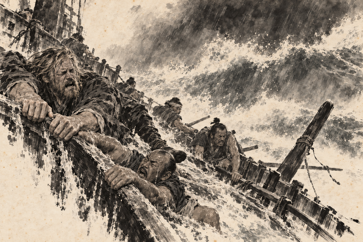 Two hands on the gunwale, the seventh life gone