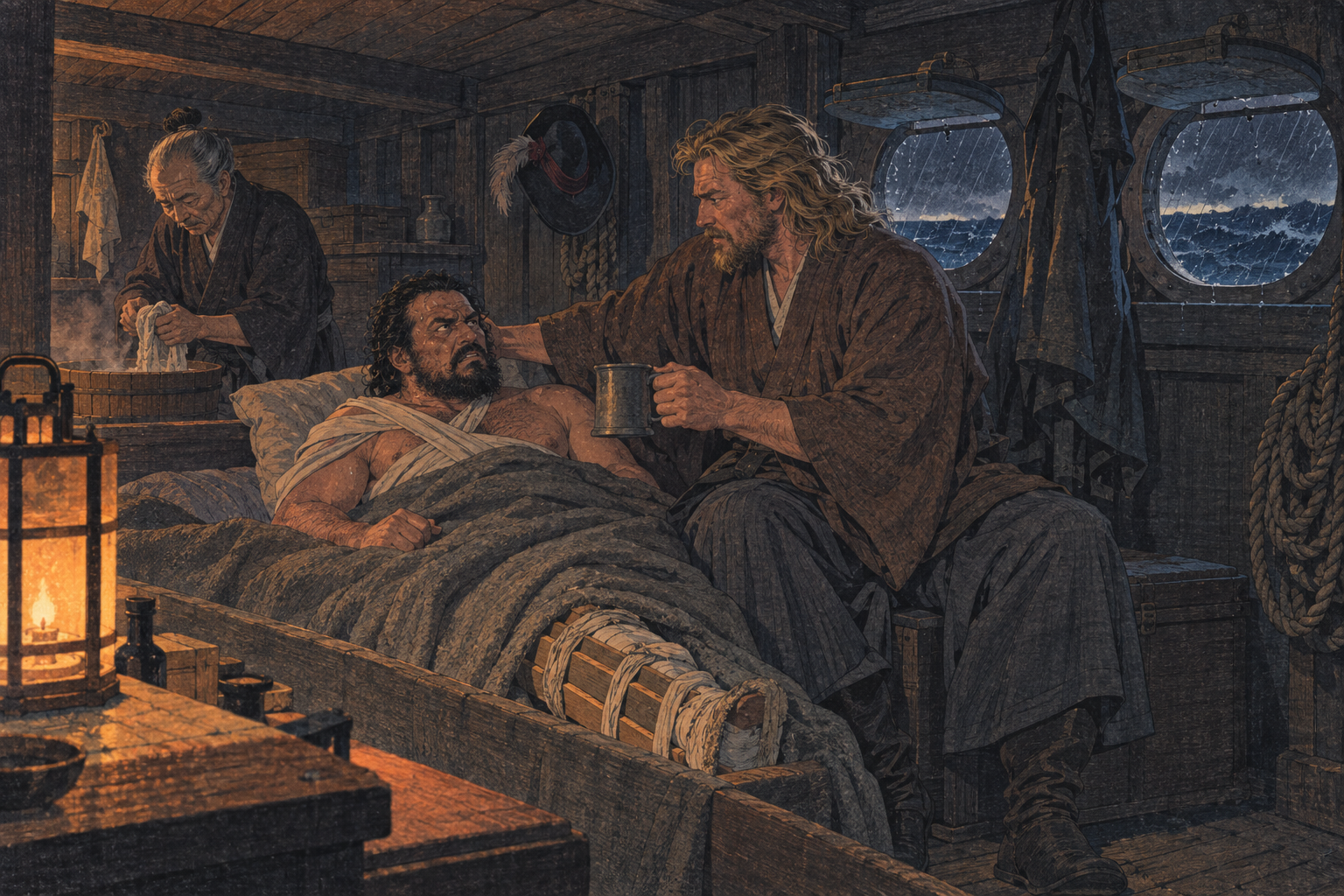 Rodrigues wakes in the galley cabin