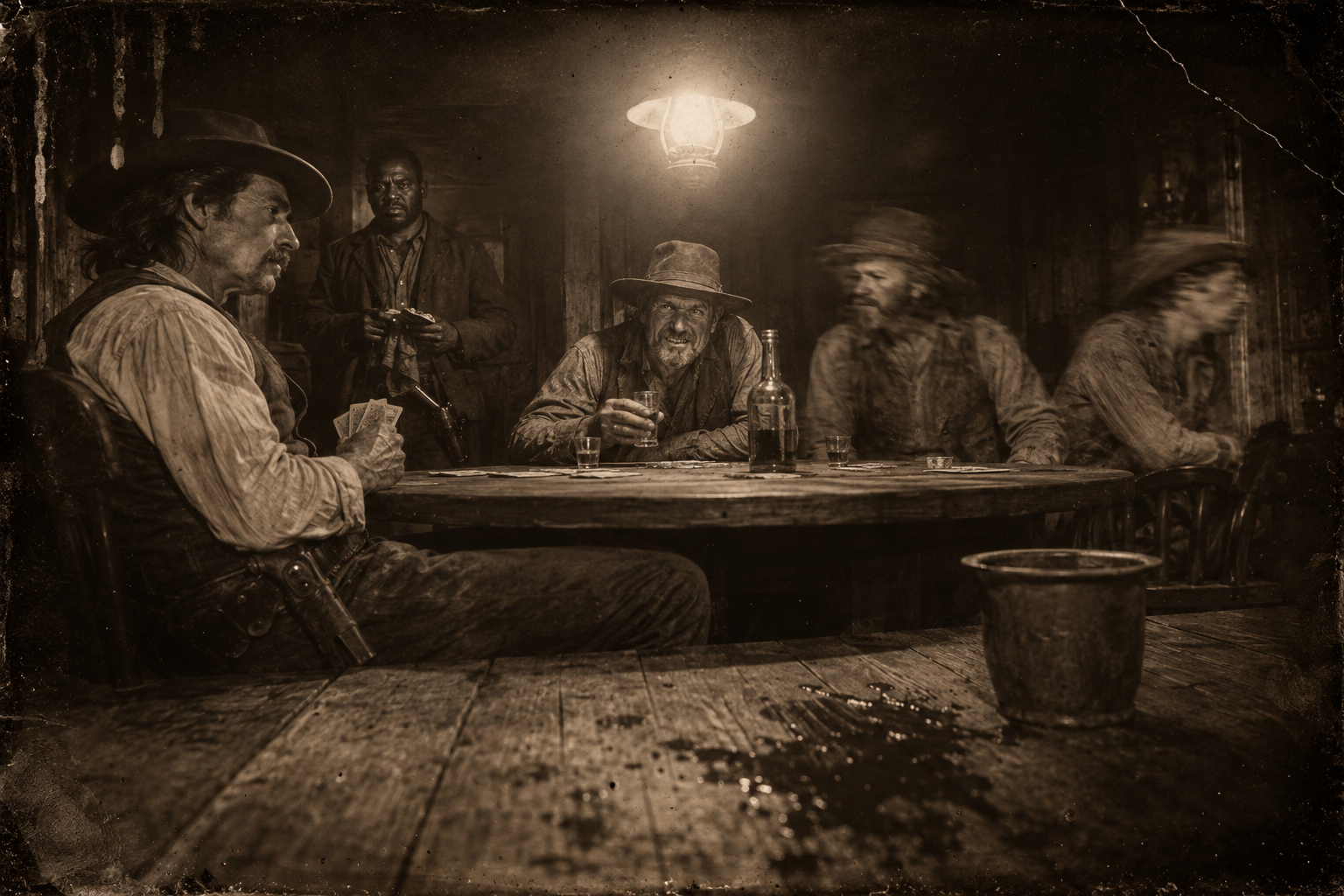 In a Dallas saloon the Suggs brothers put the regulating scheme to Jake while Roy goes on spitting tobacco on the floor.