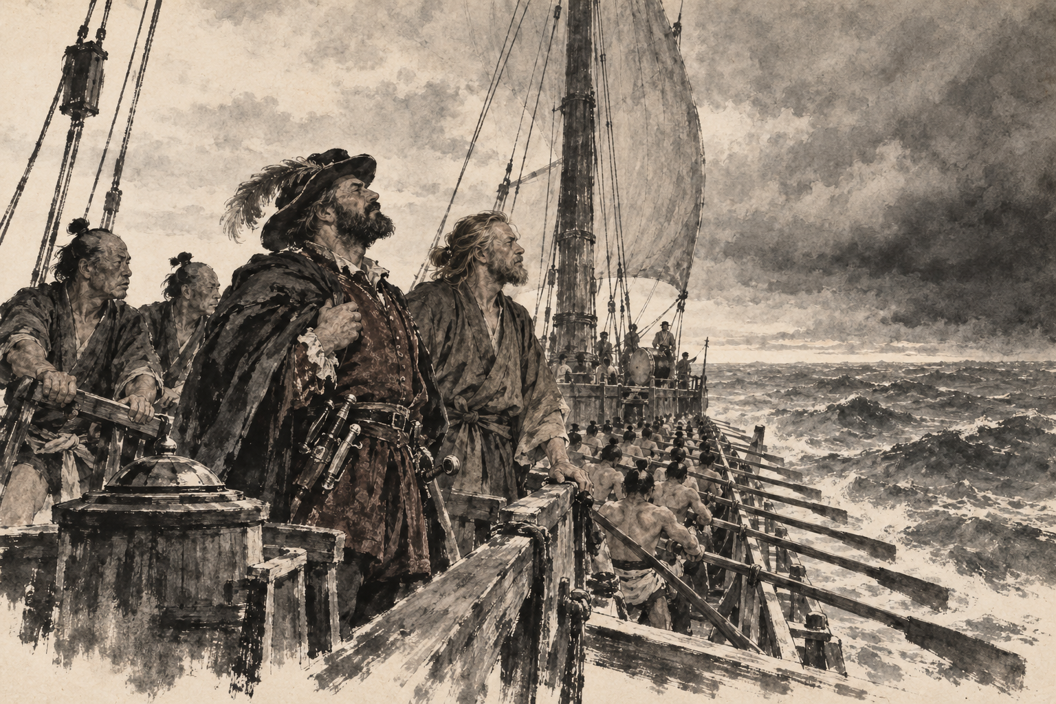 Grey noon, two pilots read the sky