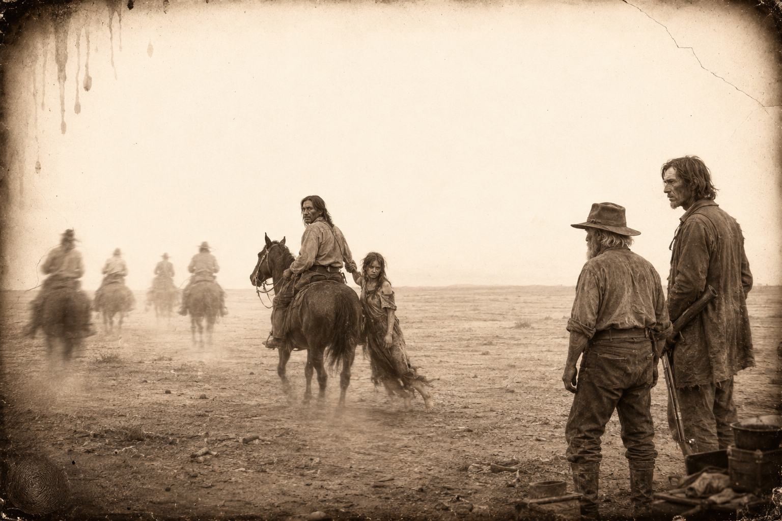 Every two or three days the Kiowas ride in and drag Lorena off to their own camp for their share, and the two white men do not try to stop them.