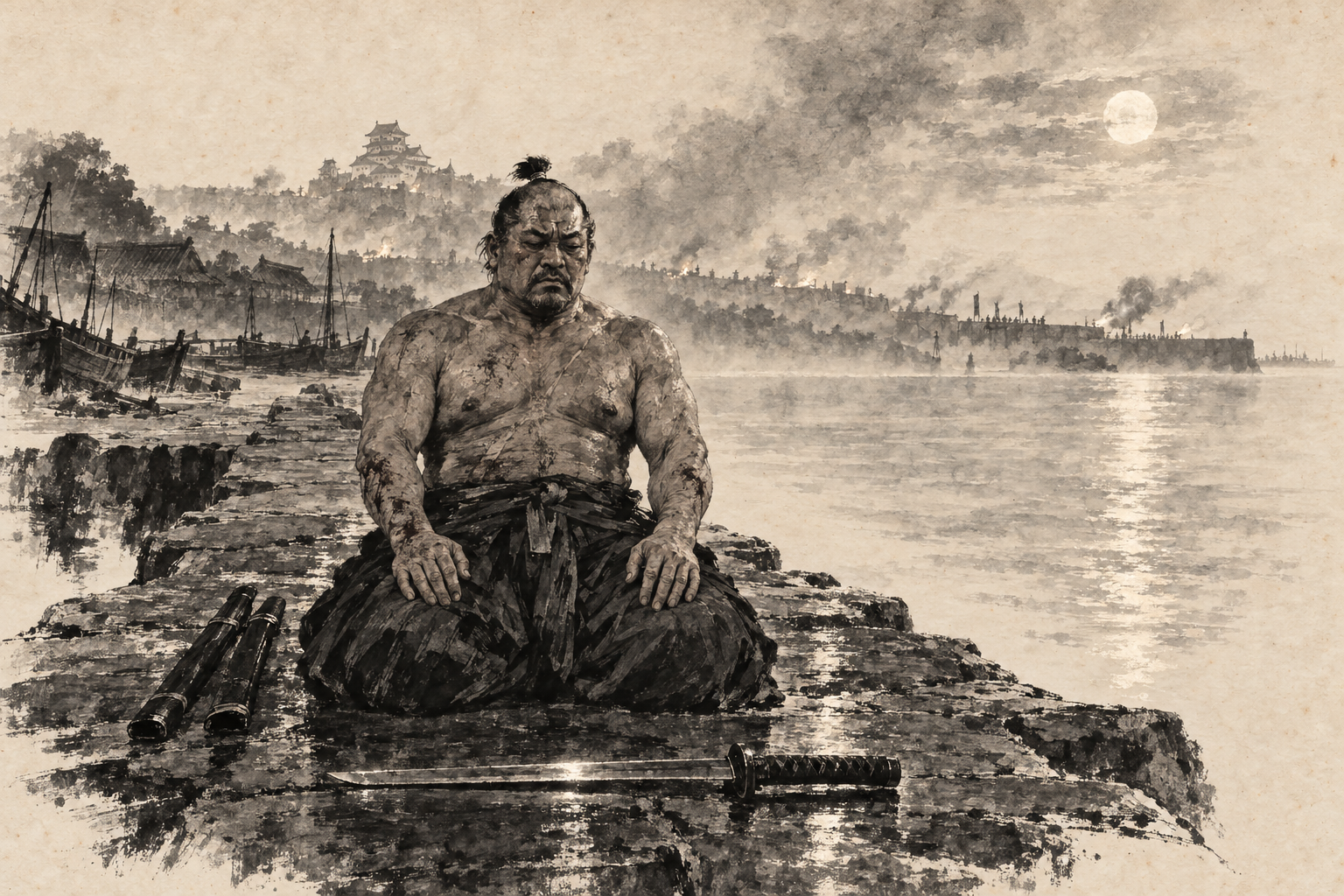 Kneeling with the short sword