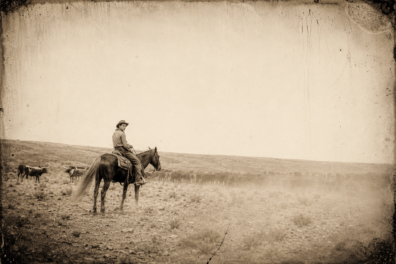 Dish Boggett turns white as a sheet, gets up without a word to anybody, catches his night horse and starts for the herd strung out up the valley.