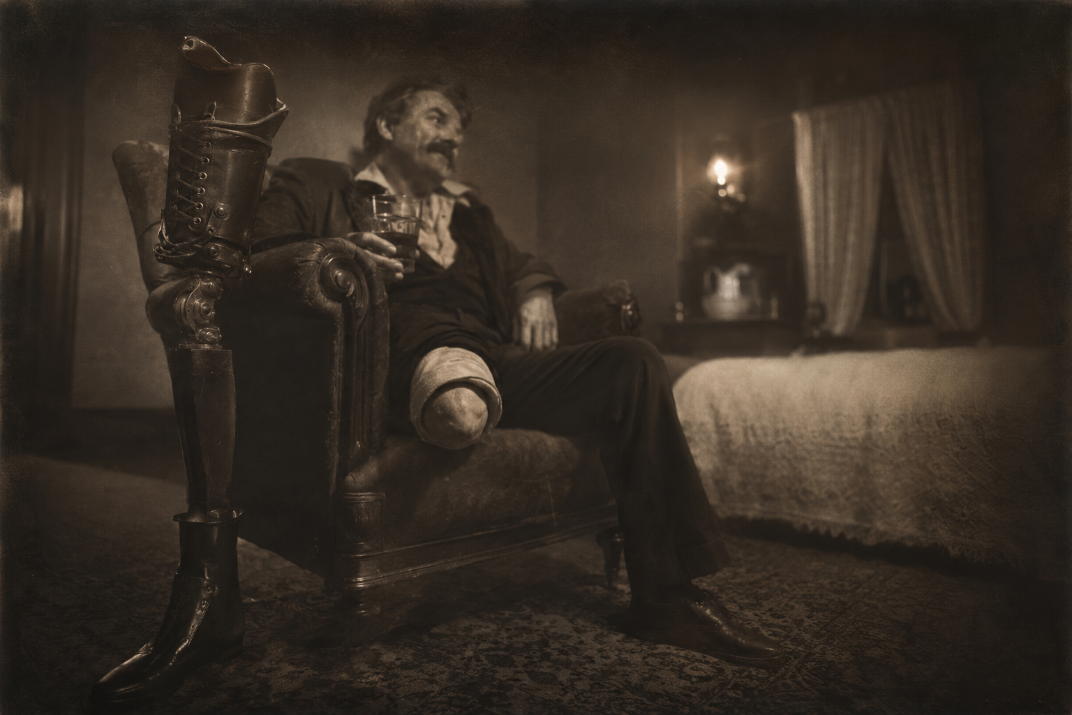 The leg beside the chair