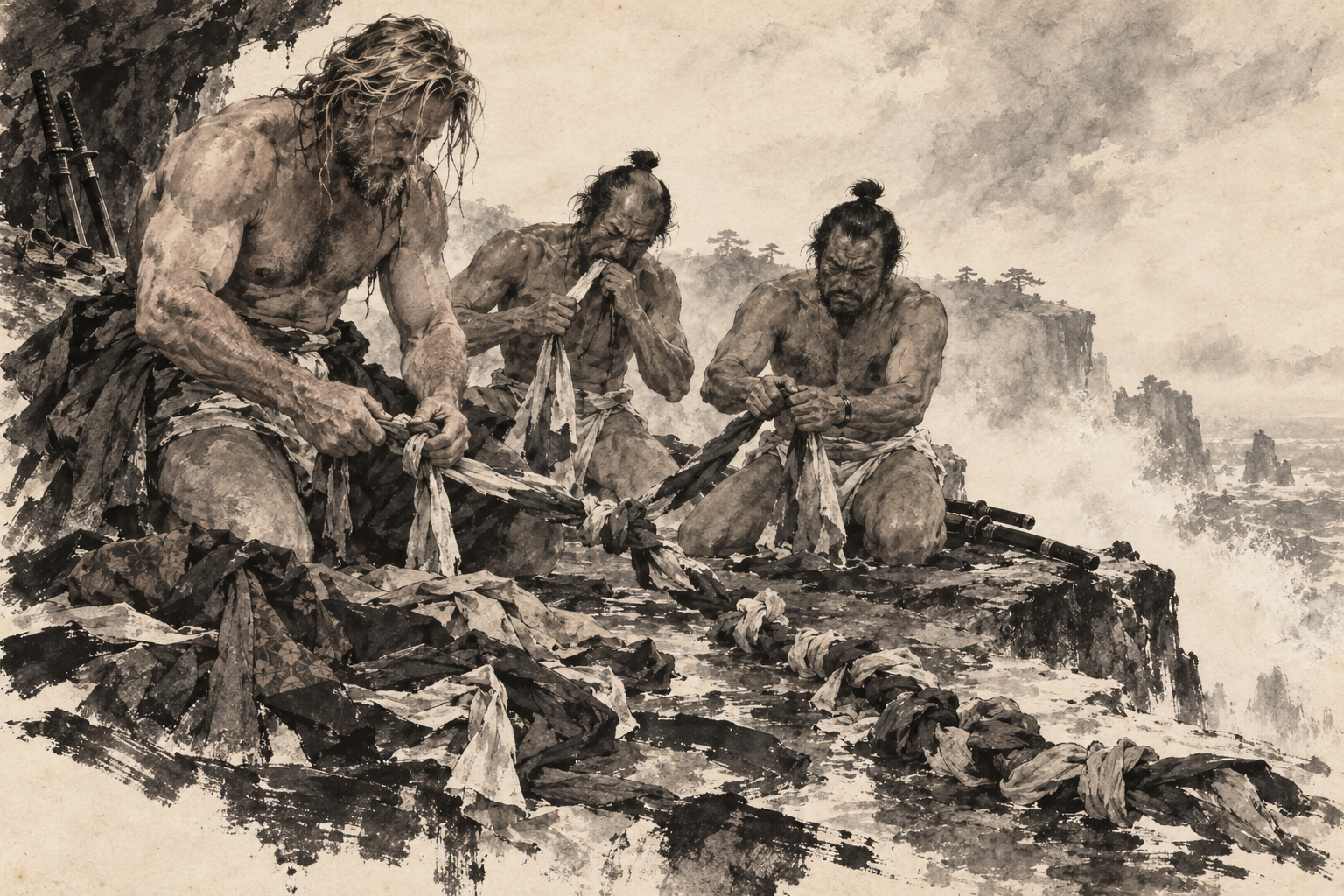 A rope of torn kimonos