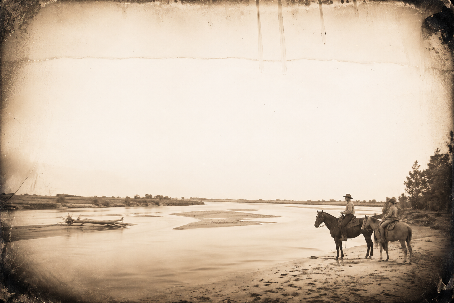 They slog out of a clearing and the broad muddy Red River comes into view, curving down from the north — Texas on the far side.