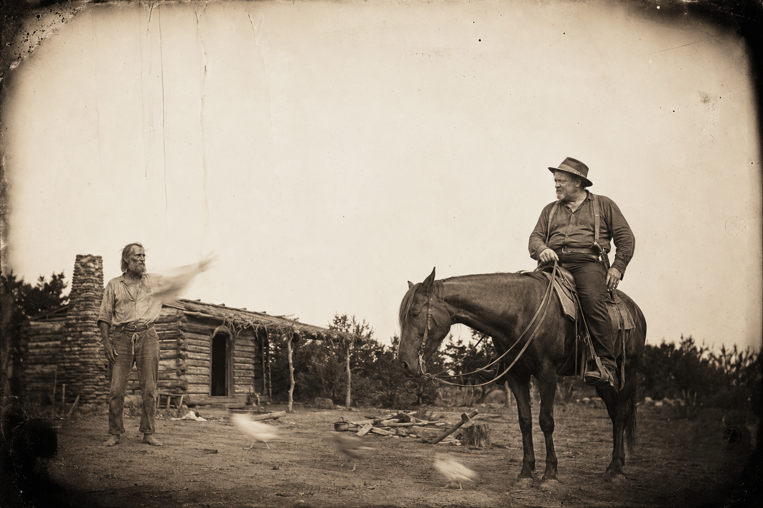 Roscoe, lost somewhere north of the Red, asks a settler the way to Texas and gets a vague arm pointed at the horizon.