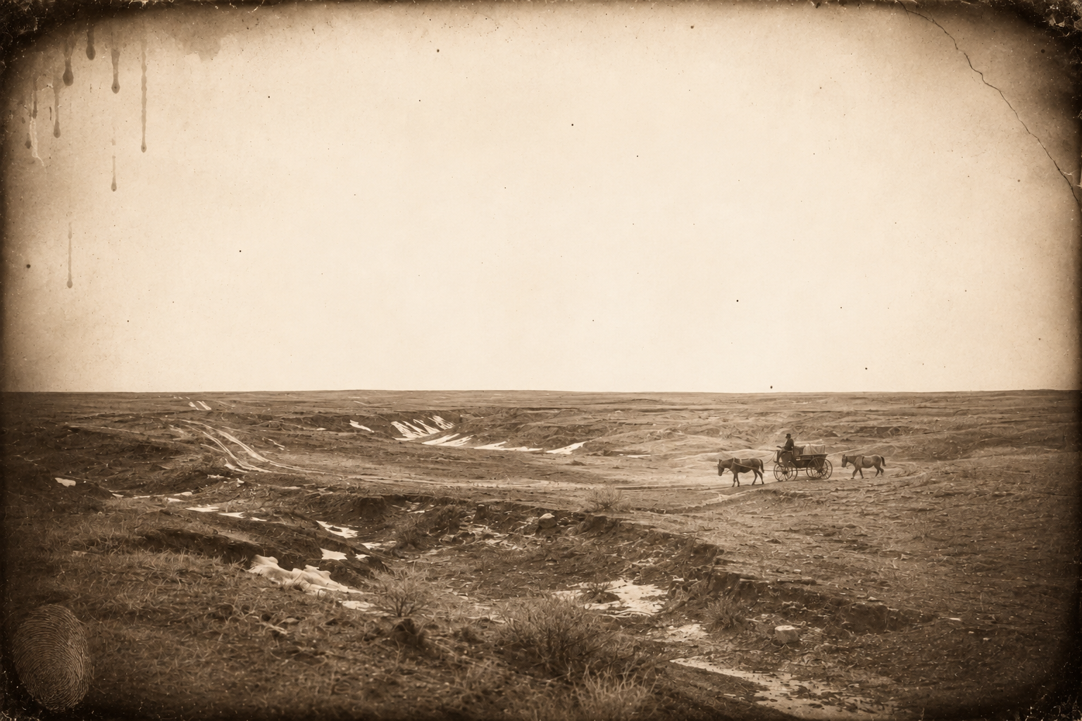 Eleven days across Wyoming without seeing a soul; the buggy takes bad jolts in the gullies near the Powder River and the mule loses flesh.