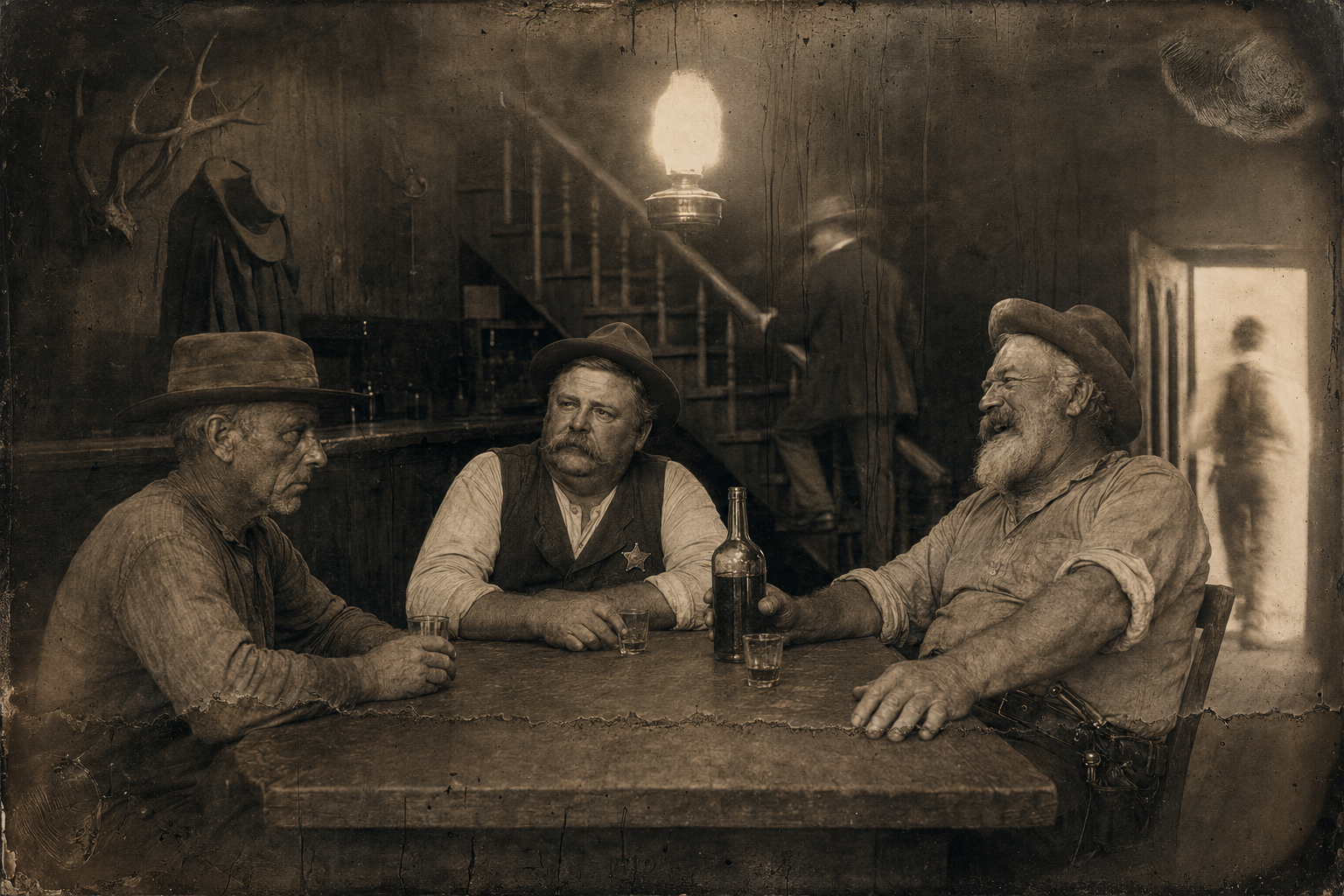 Tobe Walker sits down with the whiskey bottle to talk of old times and turns wistful about Montana, while the hot young owner stalks back upstairs and the bloodied bartender staggers out the back way.