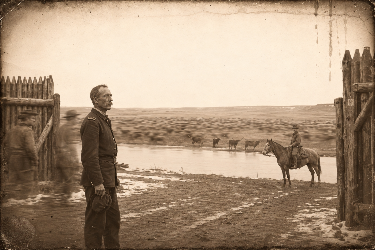 Major Court comes out of the little post at Fort Benton and finds the Hat Creek herd spread across the plain on the far side of the Missouri.