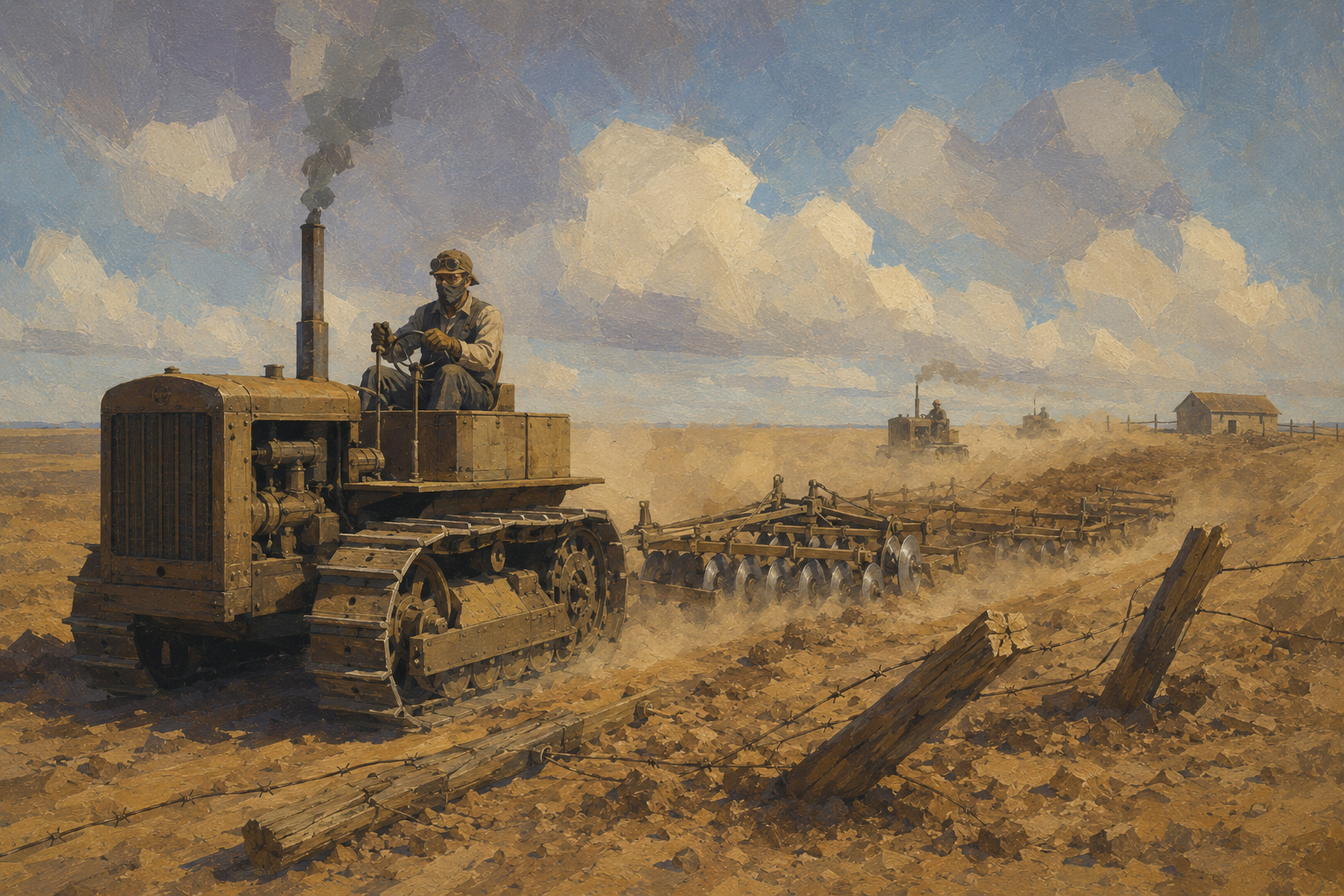The tractors came over the roads and into the fields