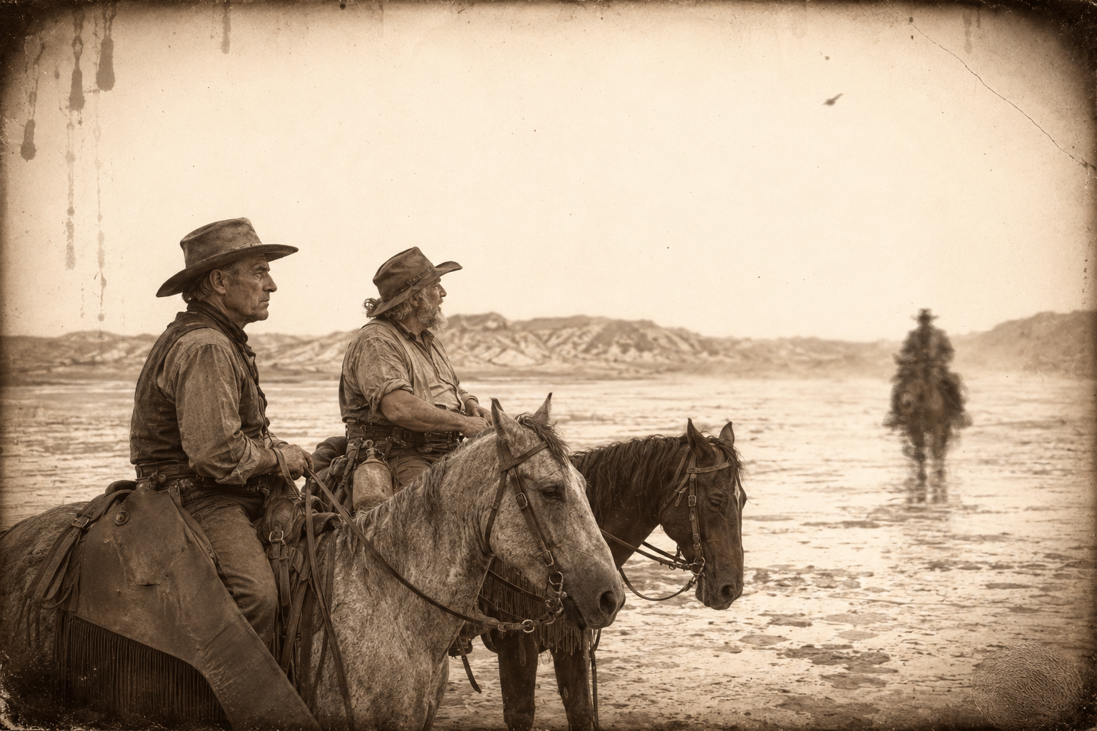 In the afternoon of the third day, in salt-streaked country so poor a chigger would starve in it, Call and Augustus watch Deets come riding back through the heat waves that make him look larger than he is.