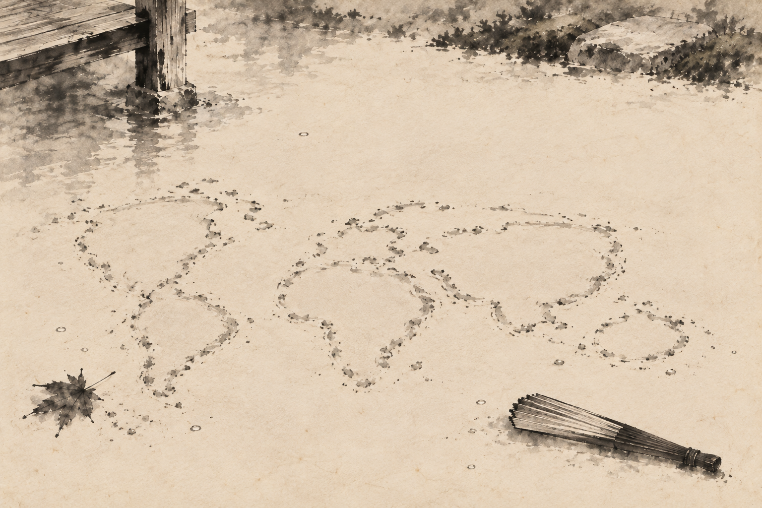The map in the white sand