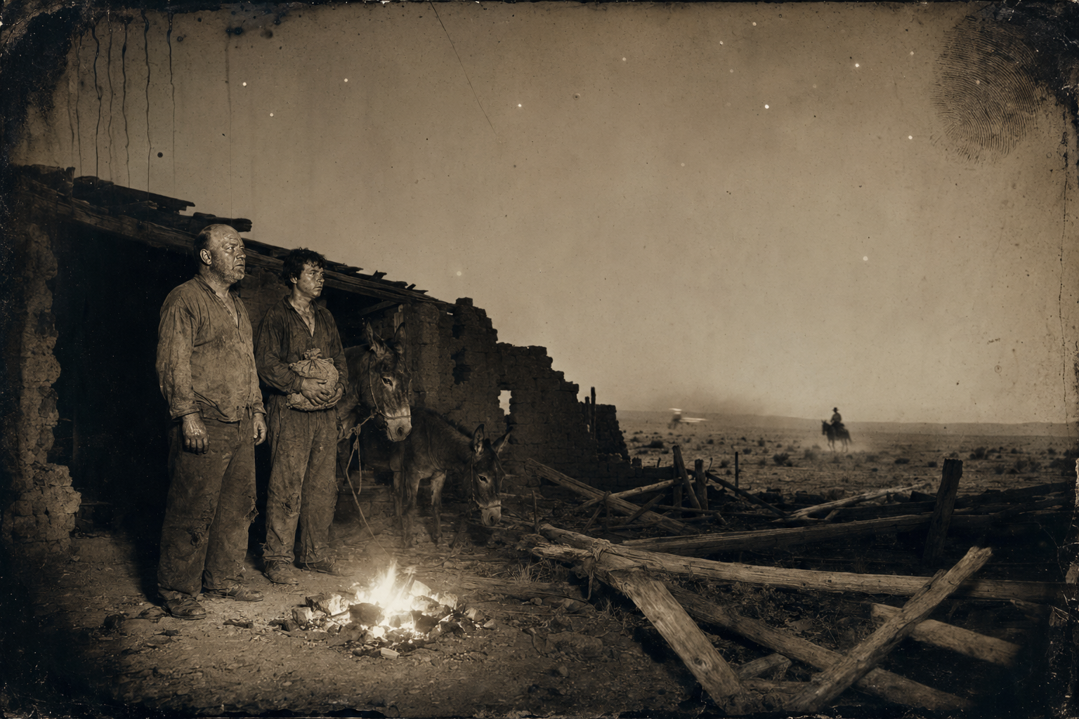 The riders go, Newt's advice about soaking the beans left behind him, and the two brothers stand by the dying fire listening to the loping horses grow faint.