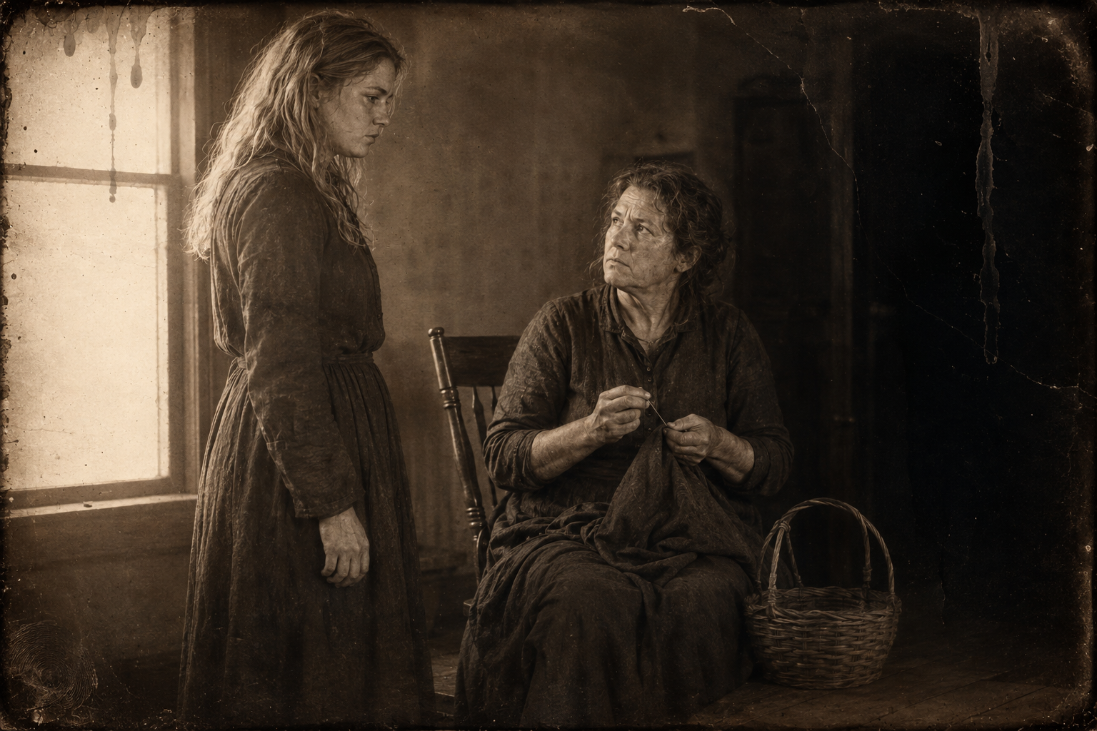 Lorena comes and stands in front of Clara's sewing to ask why she was asked to stay, and Clara tells her Gus looked relieved when she married Bob.