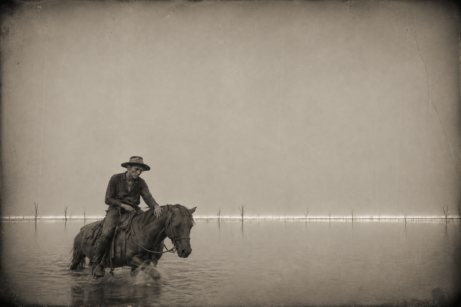 The lightning dies and the hard rain slackens to drizzle; Newt, one boot full of water, tells Mouse he is a good horse, and they plod on through the mud waiting for it to get light.