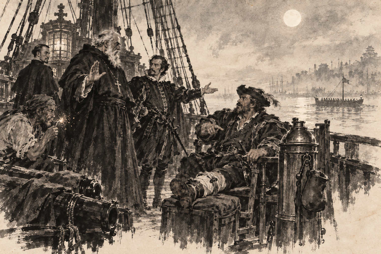 Council on the Santa Theresa's quarterdeck