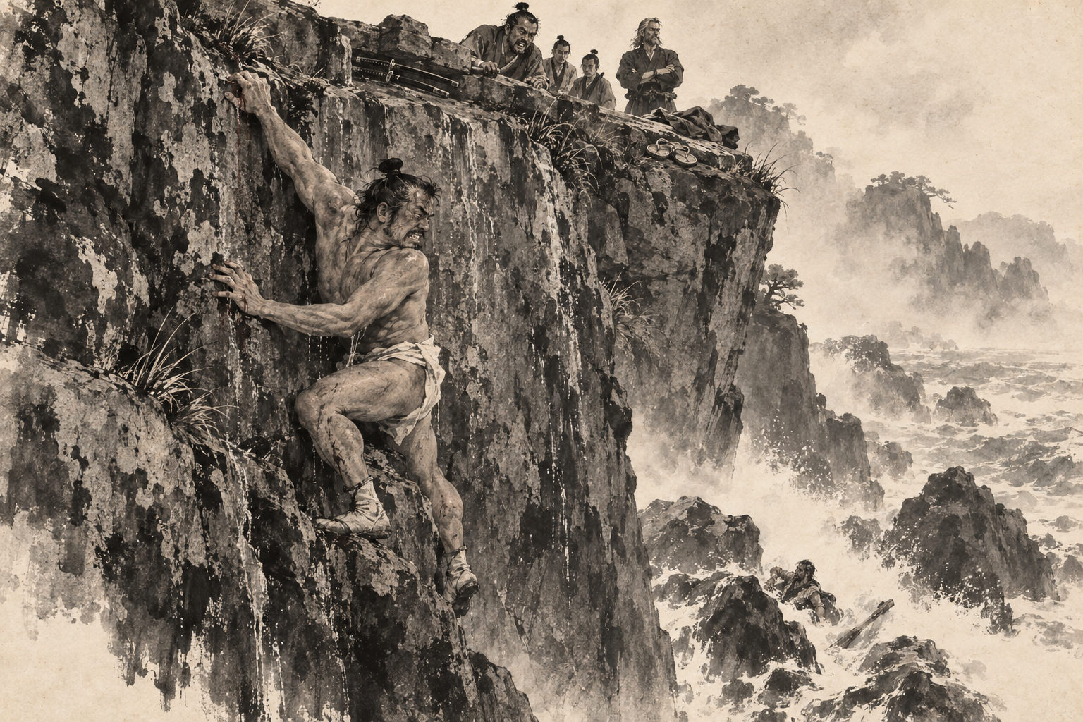 Yabu climbs down in his loincloth