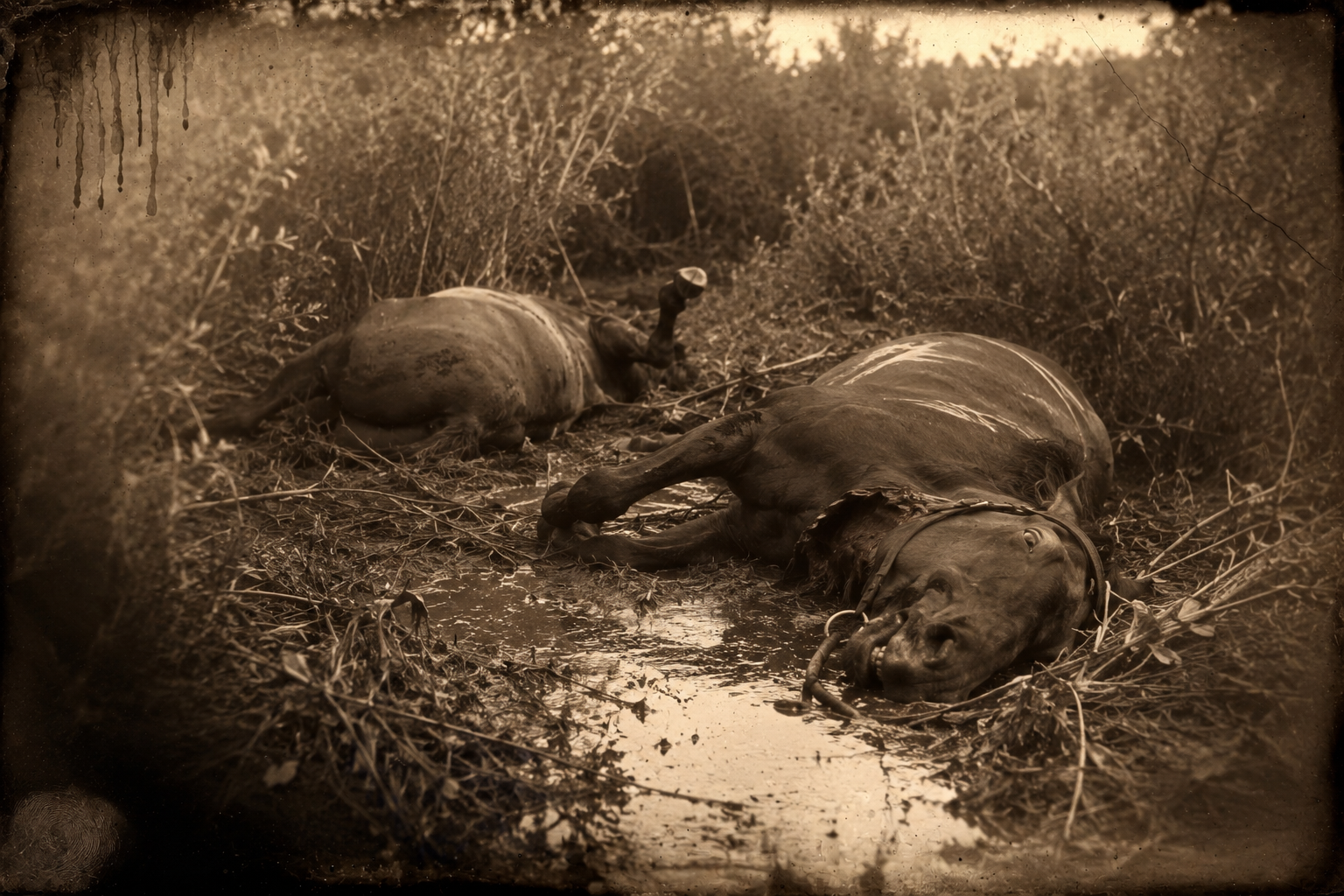 Both horses are found down in the brush with their throats cut, killed silently while Augustus and Pea Eye were working at the arrow.