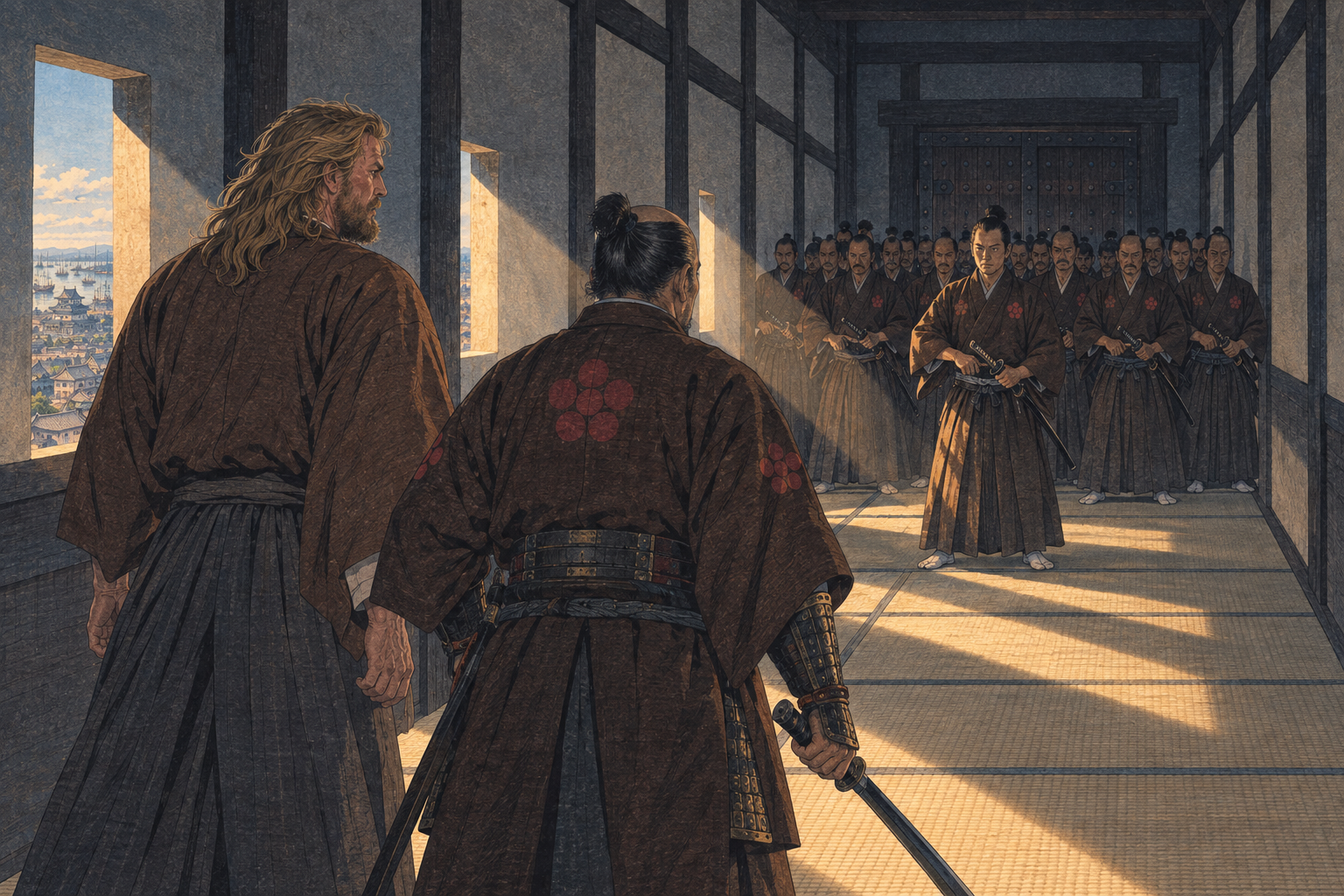 The guarded door at the corridor's end