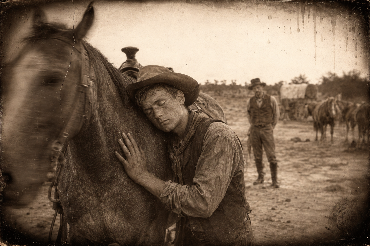 Told that Jake will hang with the rest, Newt puts his cheek against the warm neck of the horse he has just saddled, and the warmth makes him want to cry.
