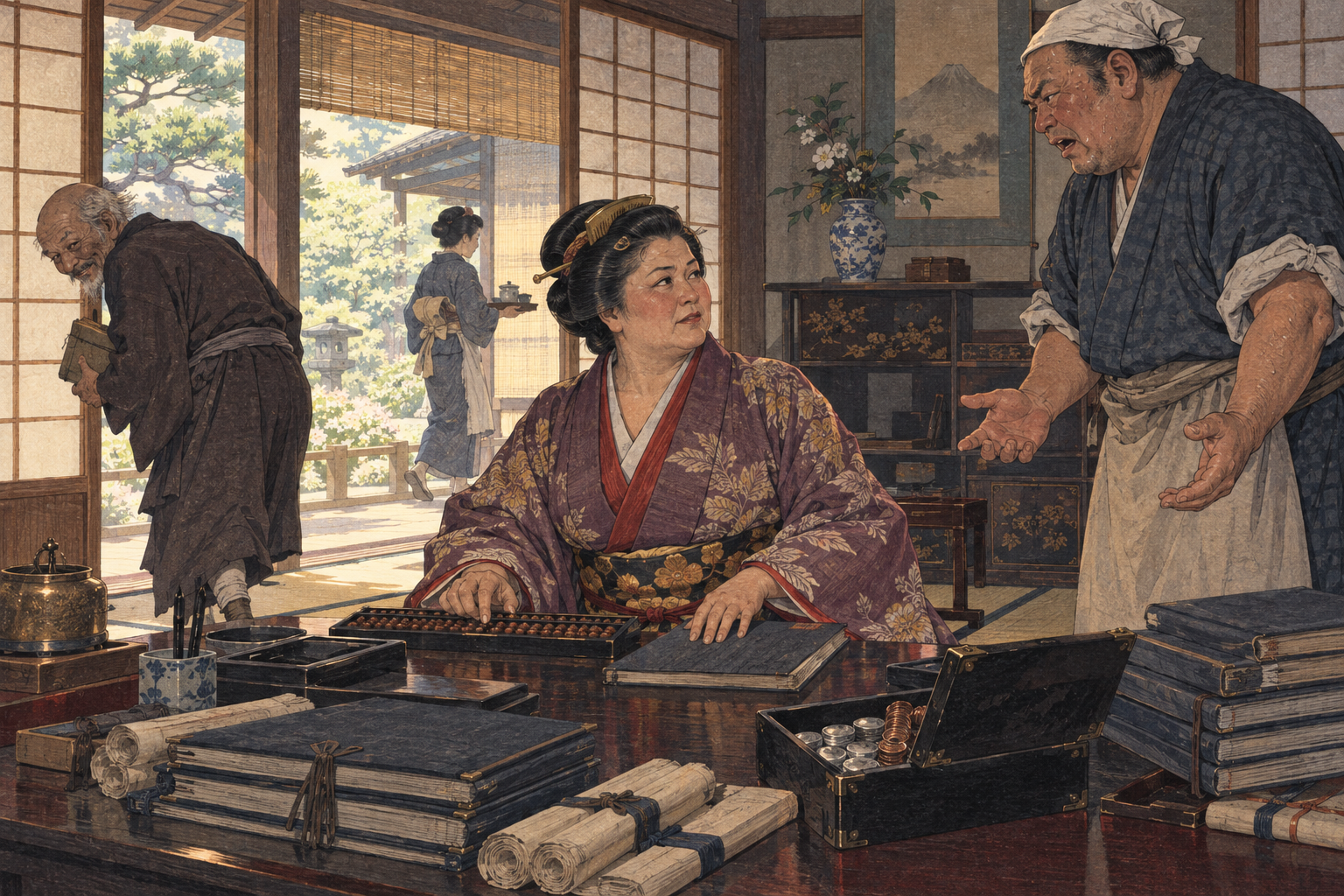 Gyoko among her ledgers
