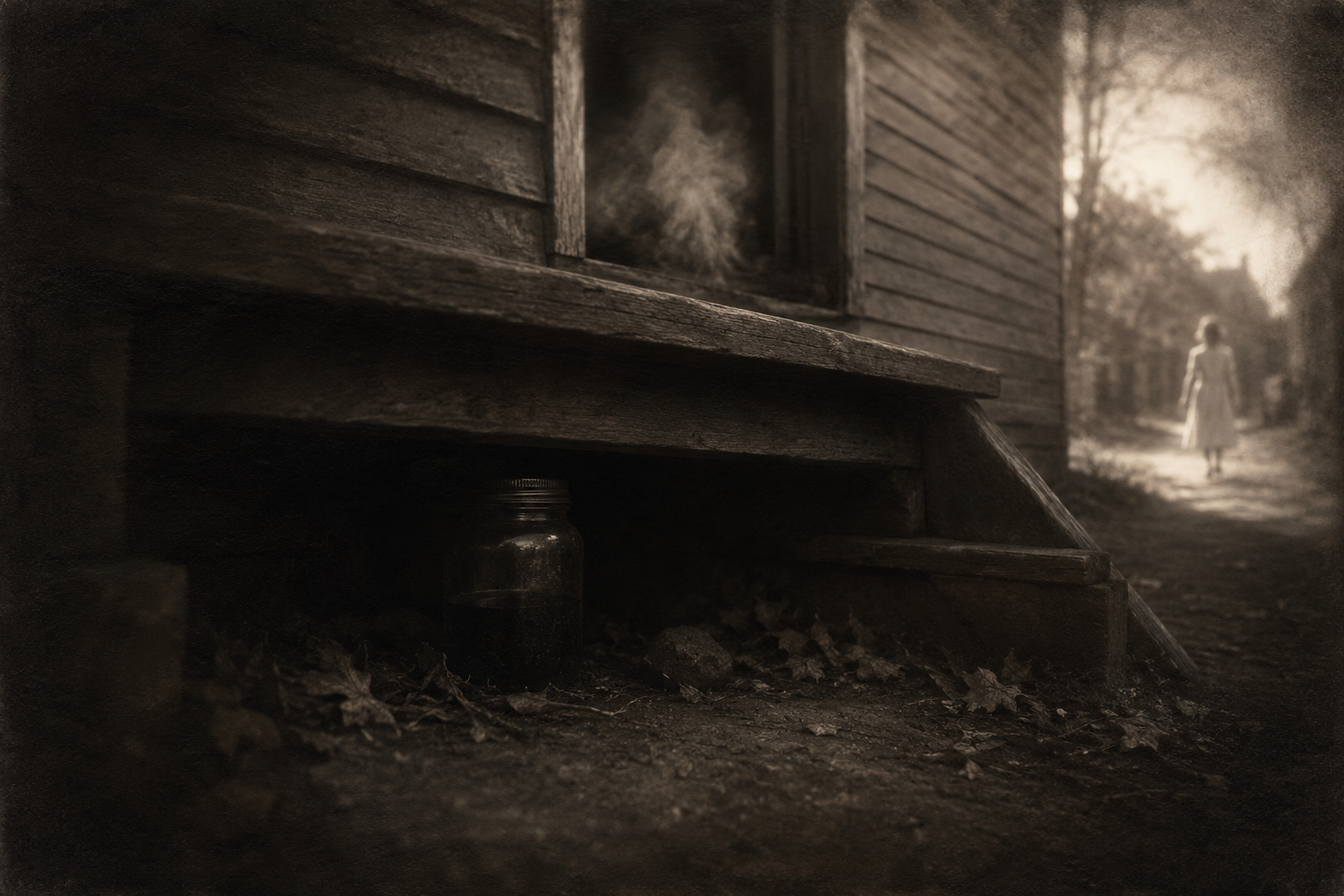 The jelly jar under the steps