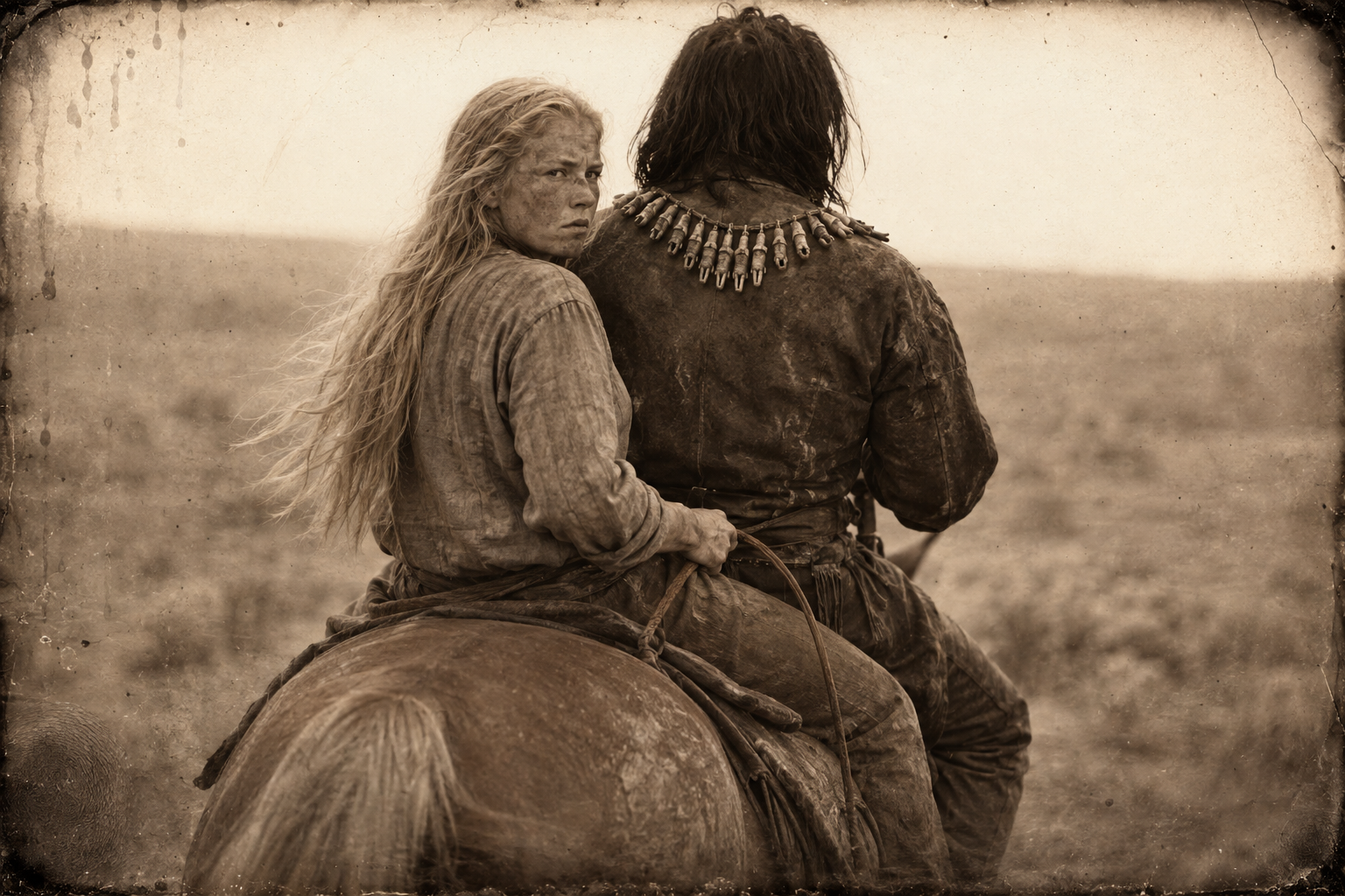 Riding double behind him on the big sorrel after both her horses have played out, she works out that the white necklace is strung with human fingers.