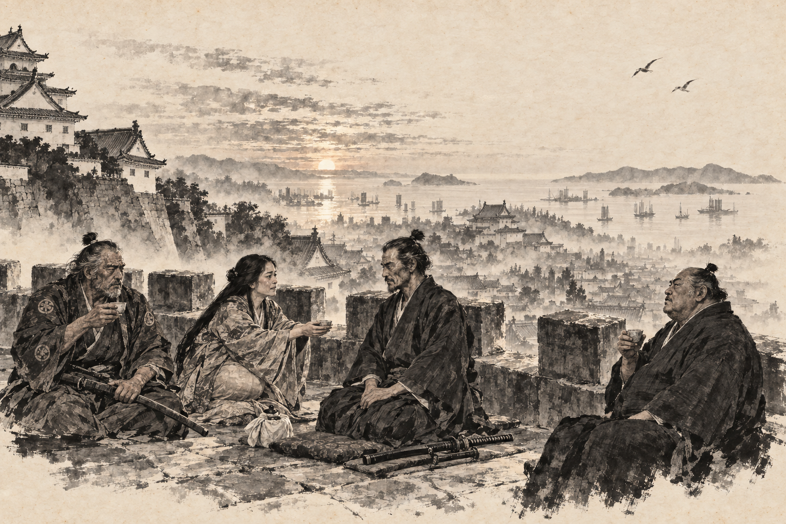 Cha at sunrise on the battlements