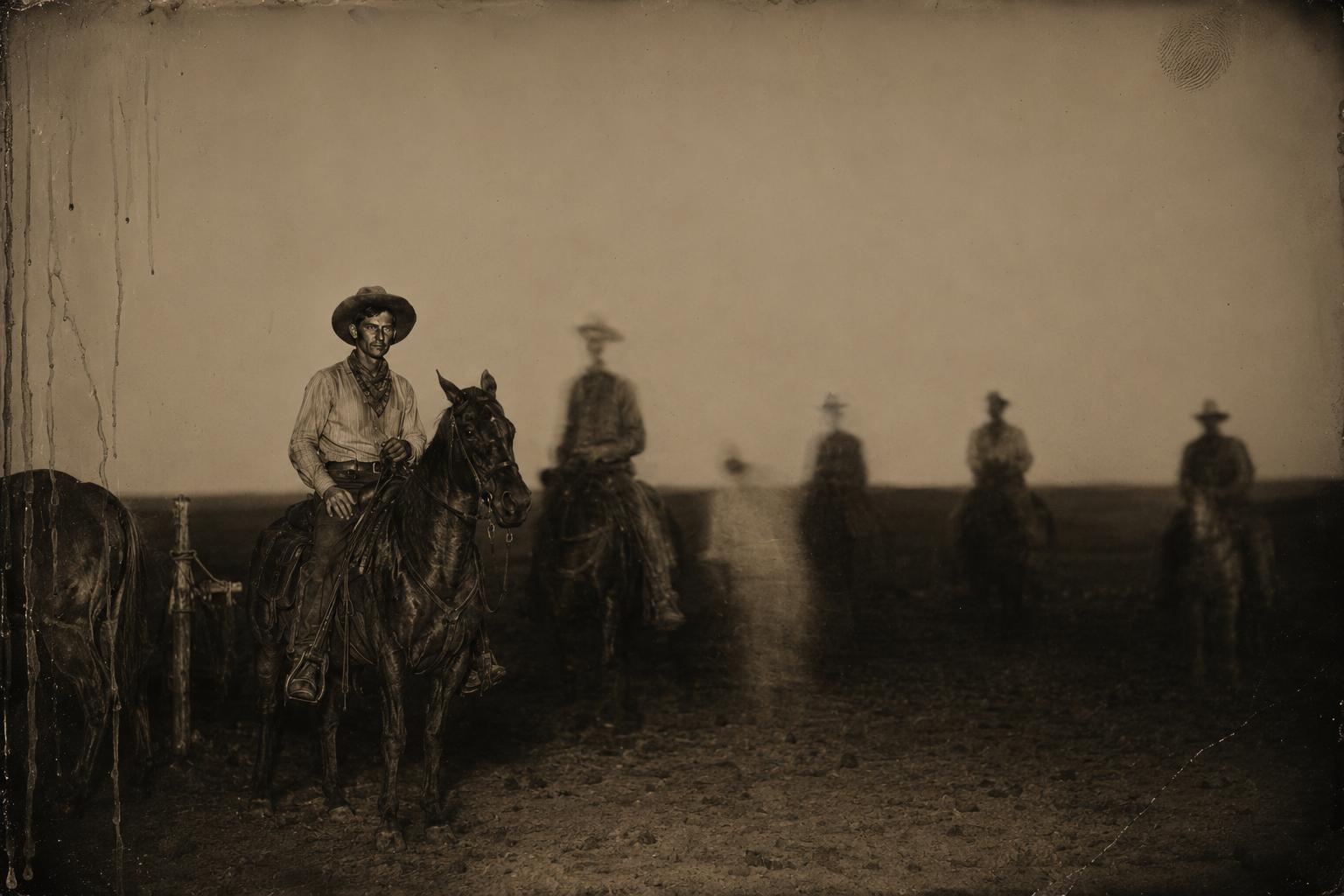 The late shift rides in off the herd in the pitch dark before the lanterns are lit — Newt, Pea Eye, Dish Boggett and Jasper Fant, and a fifth man nobody expected.