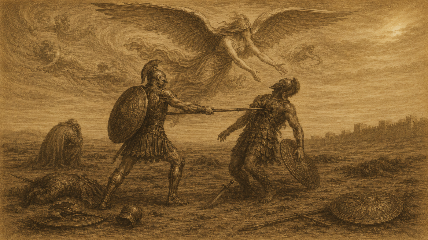 Pen-and-ink: Memnon the Ethiopian; the Death of Antilochus