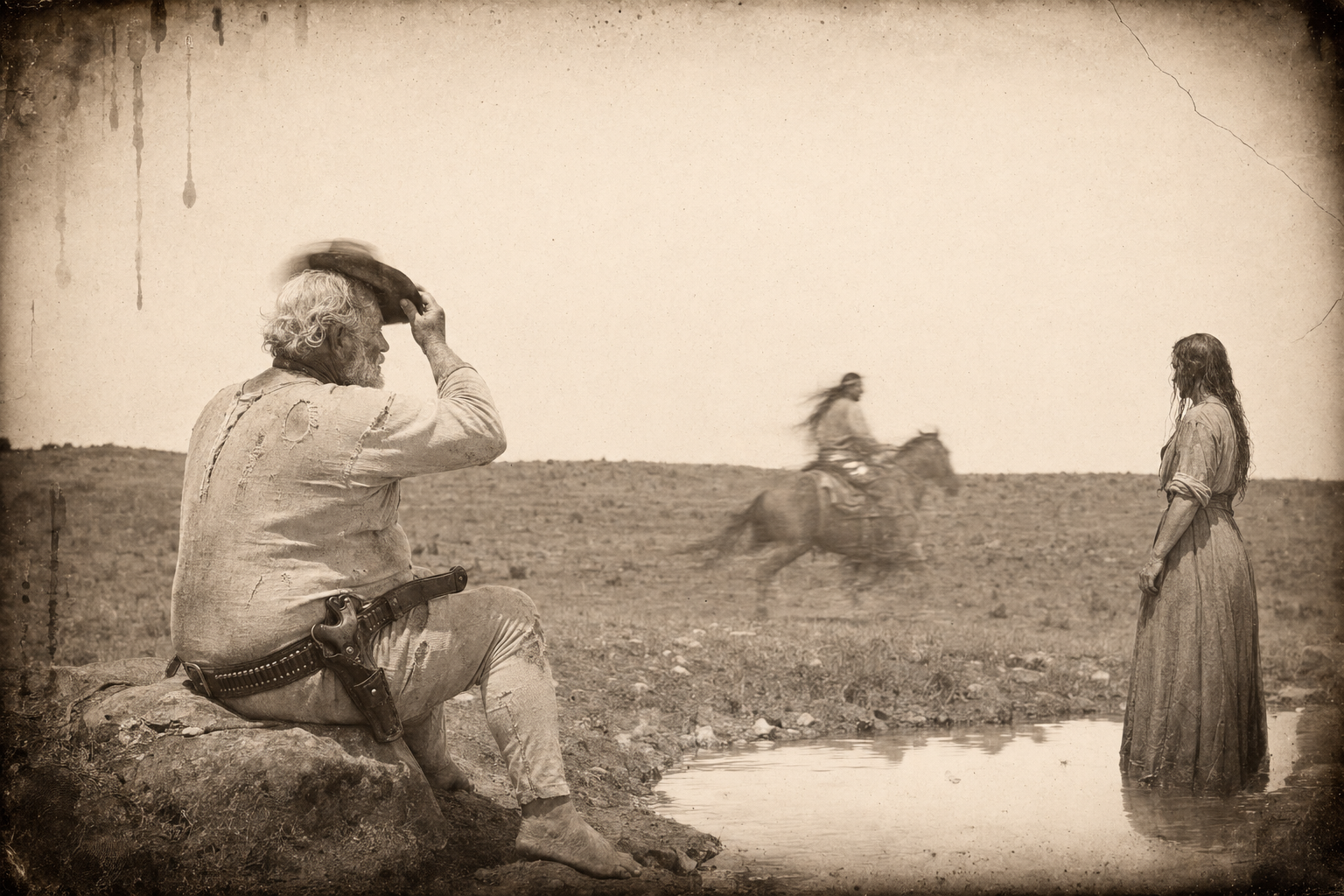 Blue Duck rides out of camp without another look, and Gus pushes his hat brim up and watches him go instead of shooting him.