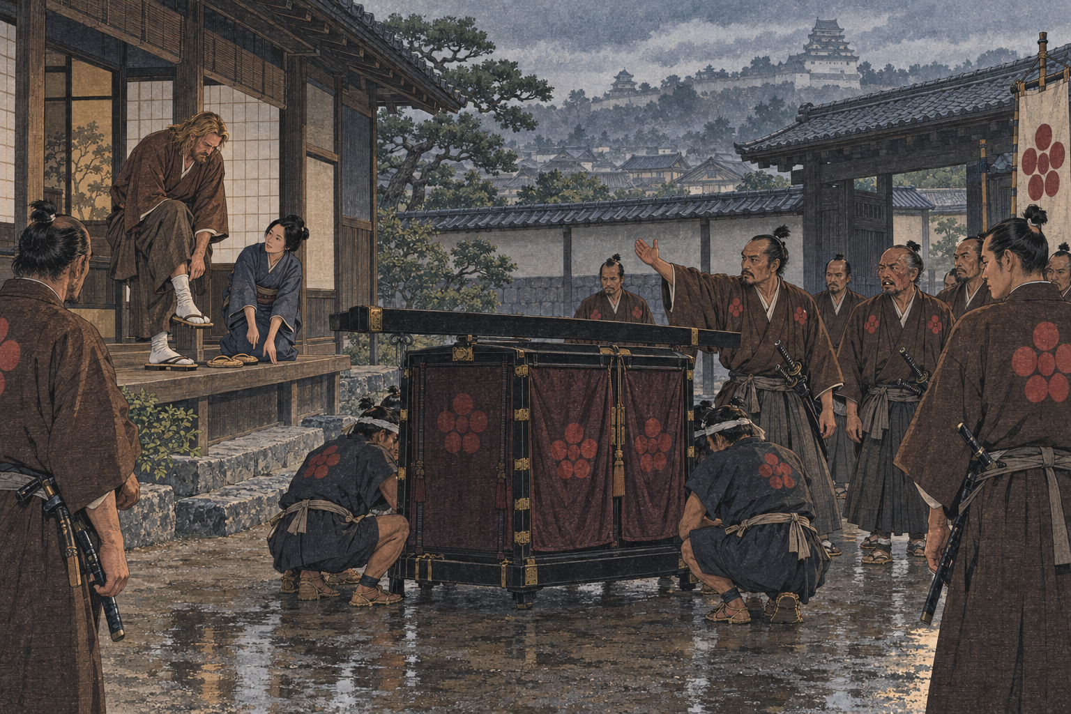 The curtained palanquin waits