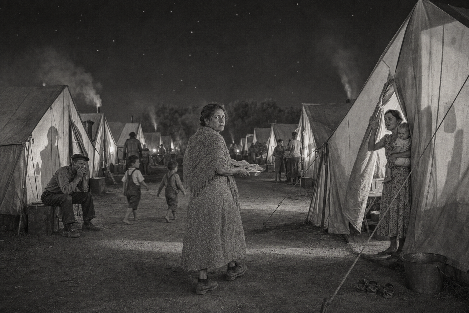 Ma carries the plate down the tent line