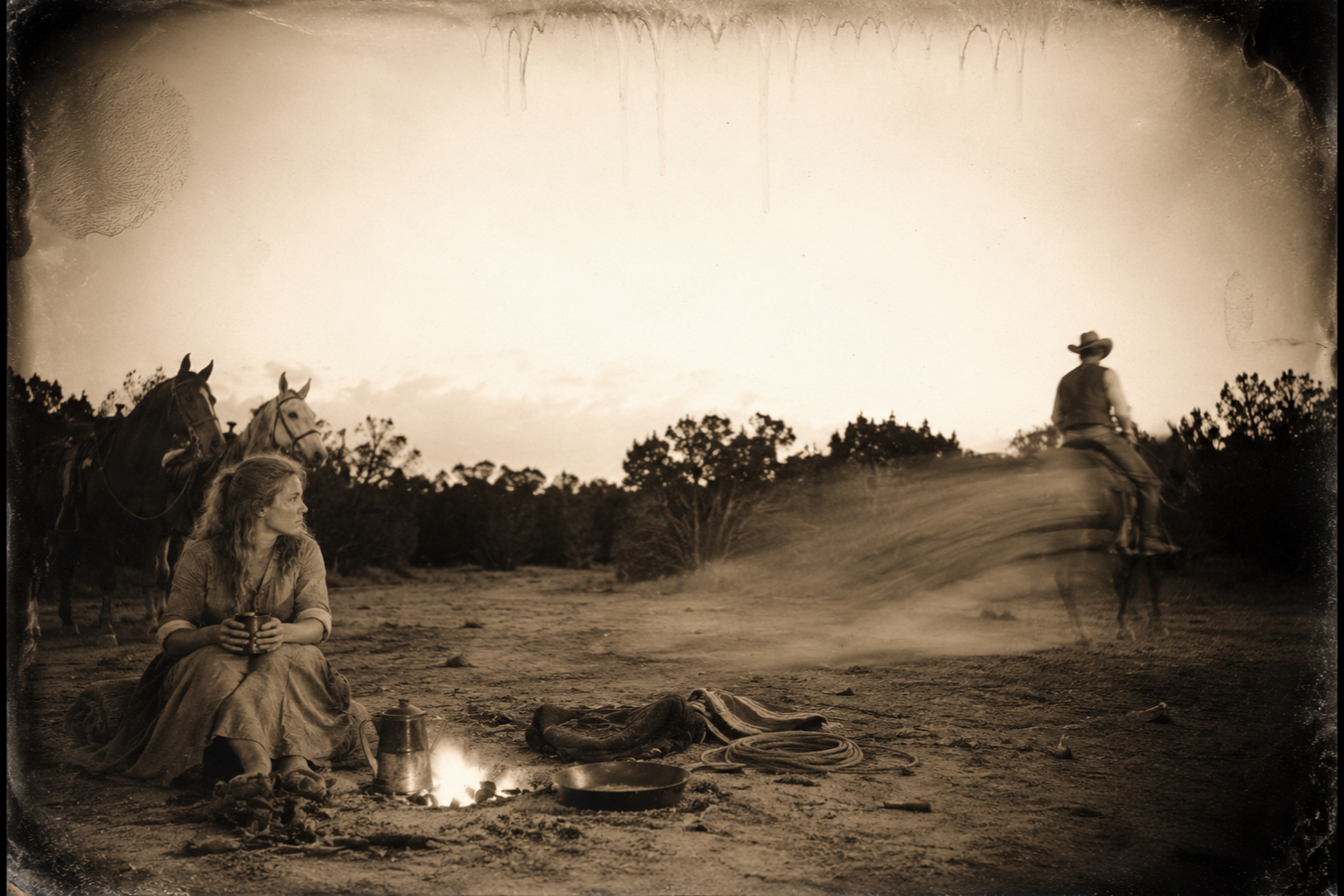 Jake eats his bacon, saddles up and rides off toward San Antonio without another word — and Lorena, left in camp, is relieved.