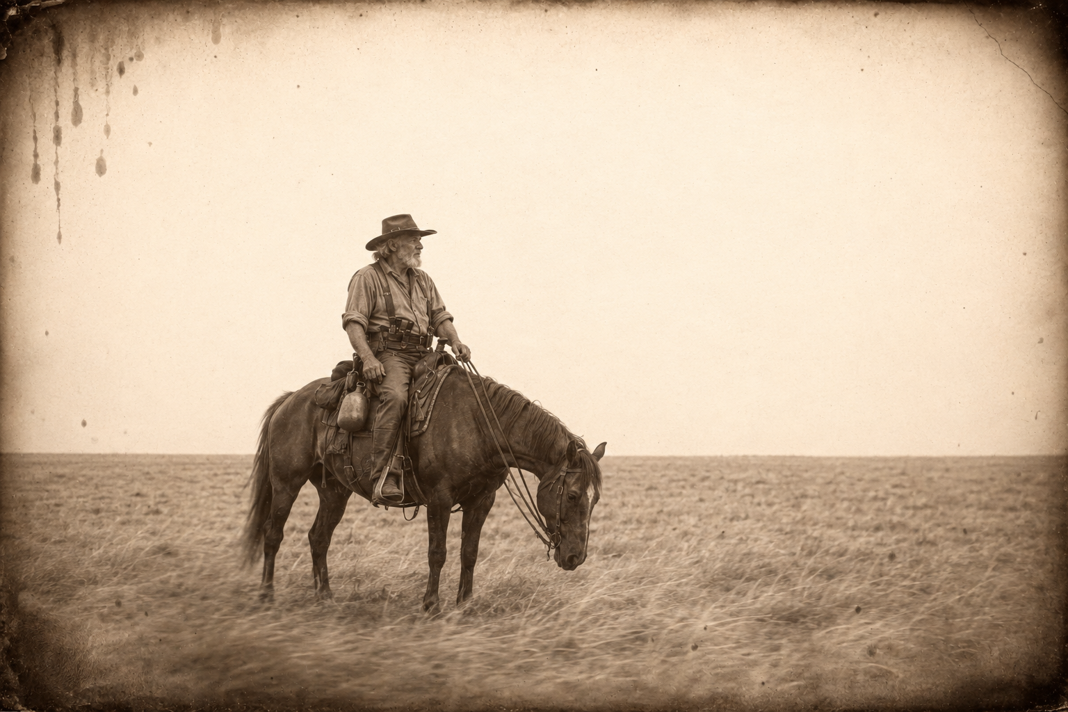 Augustus, alone and off Blue Duck's trail, rides east all morning across a level plain with a bad feeling in his heart.