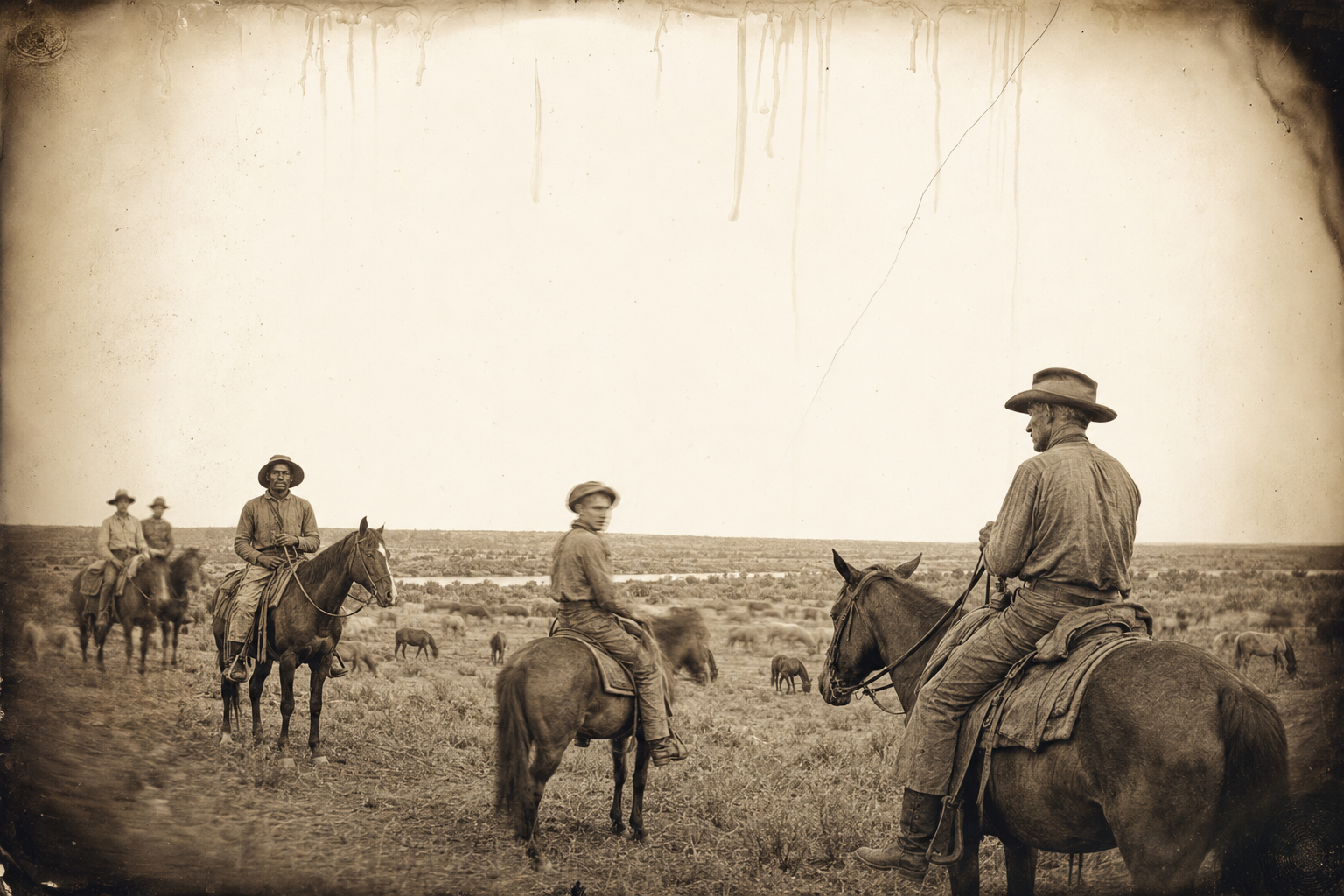 Riding home worrying the horses have been lost, Call finds them grazing upriver with Deets, Newt and the Irishmen holding them.