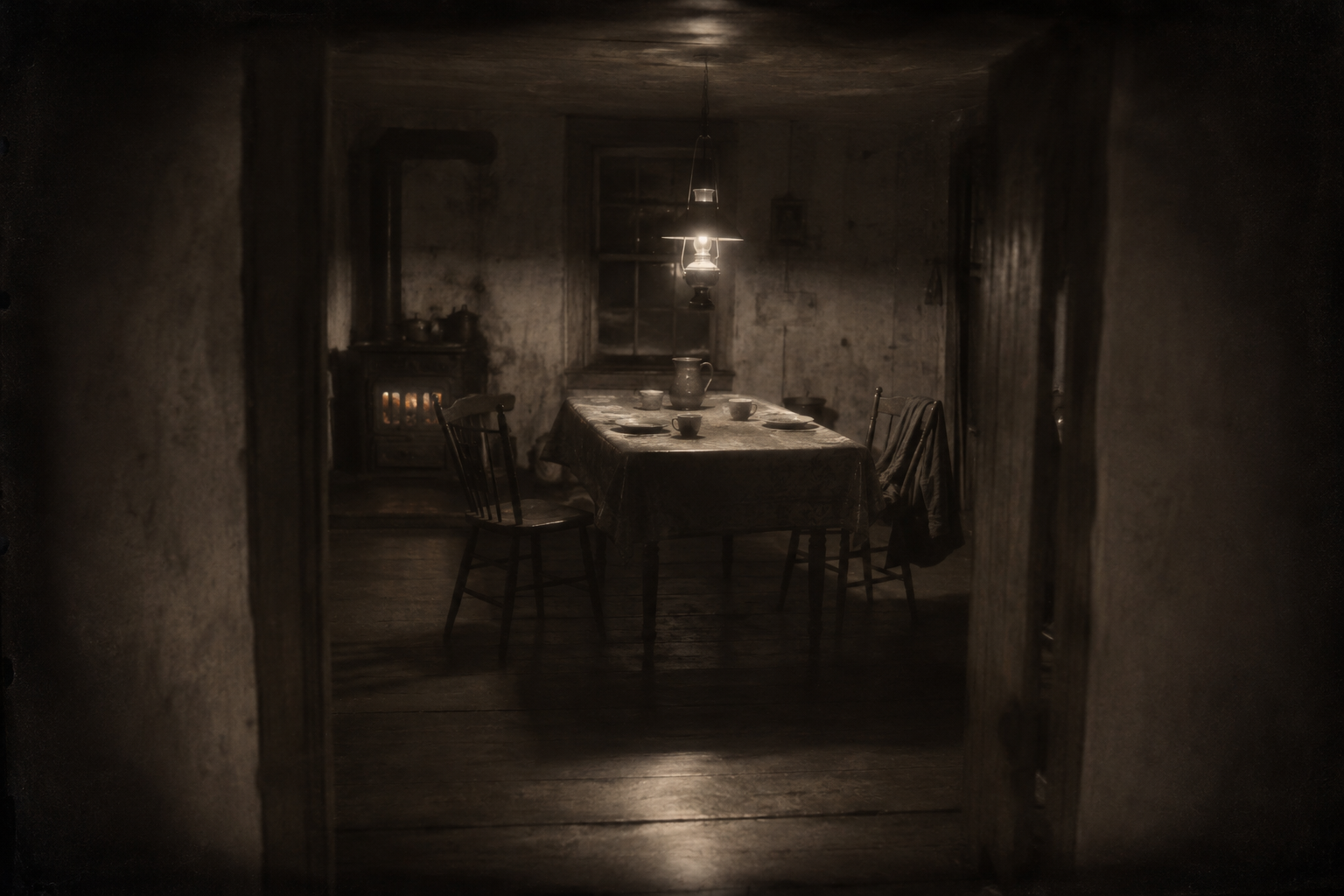 The kitchen with two men in it