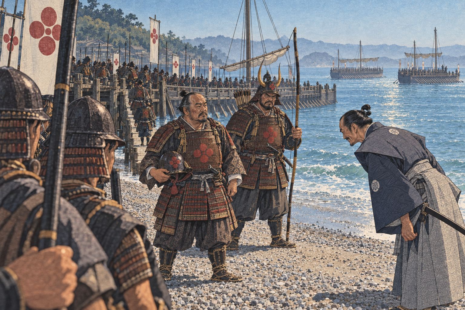 Toranaga and Buntaro come ashore