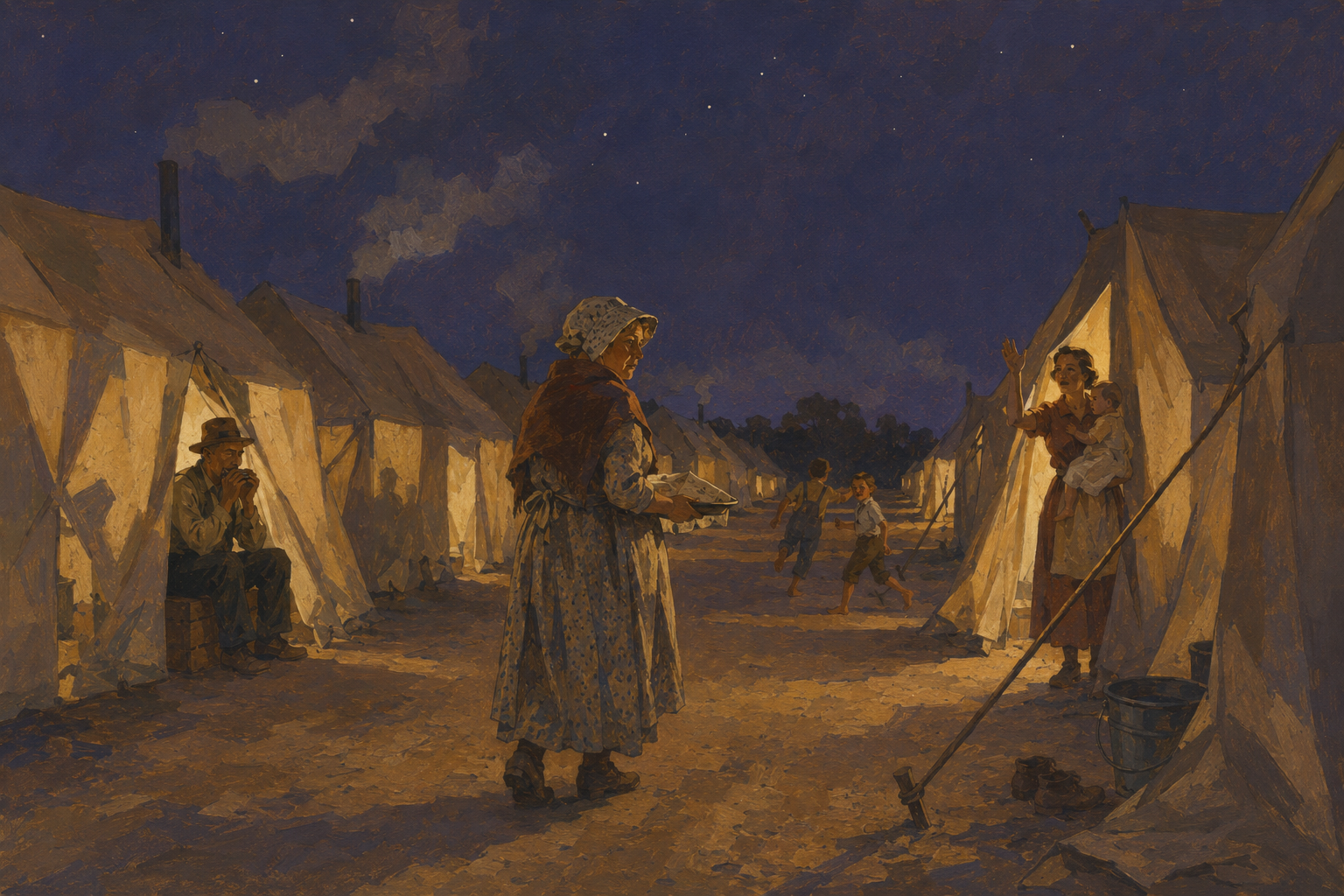 Ma carries the plate down the tent line