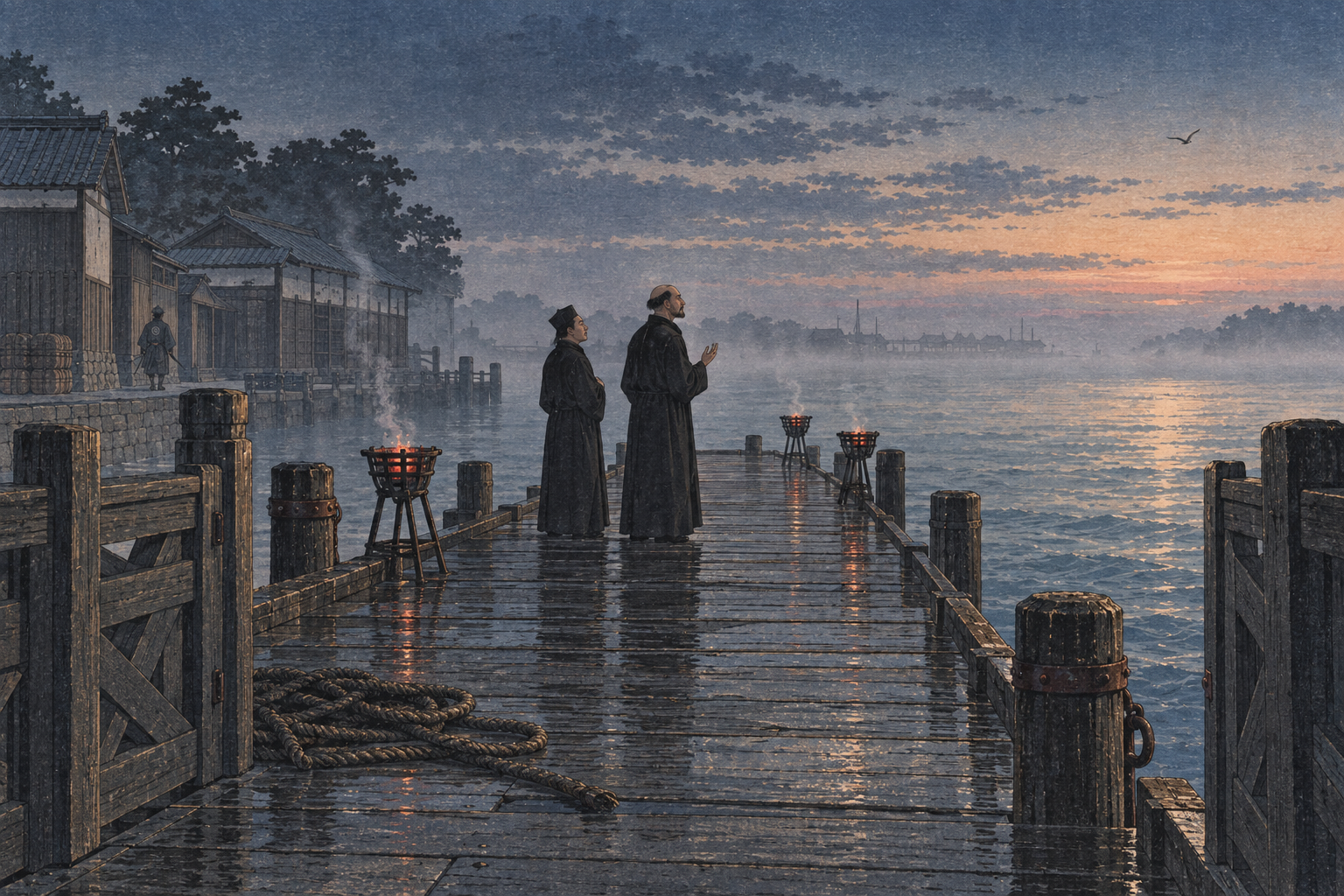 Two Jesuits on the empty wharf